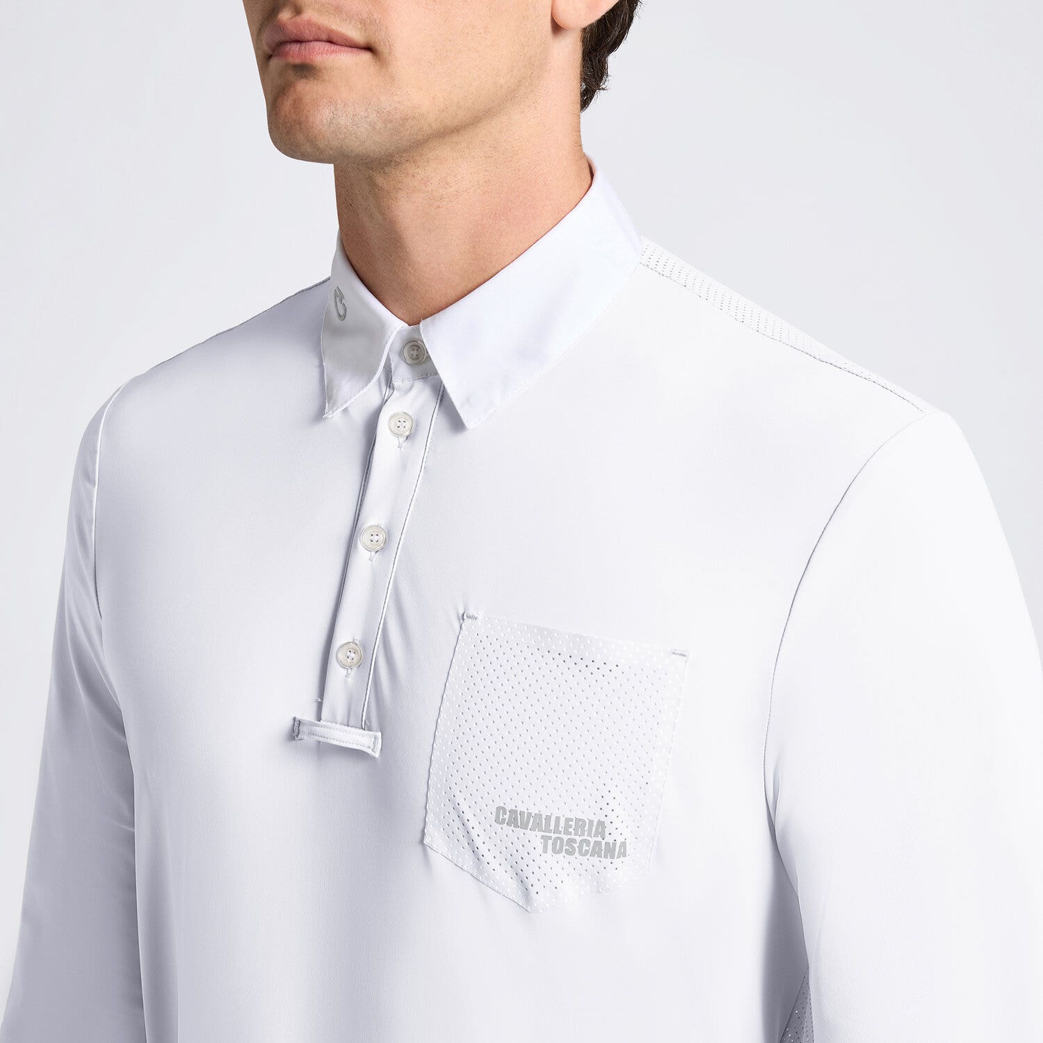 Cavalleria Toscana Cavalleria Toscana Men's Competition Shirt with Perforated Pocket WHITE-3