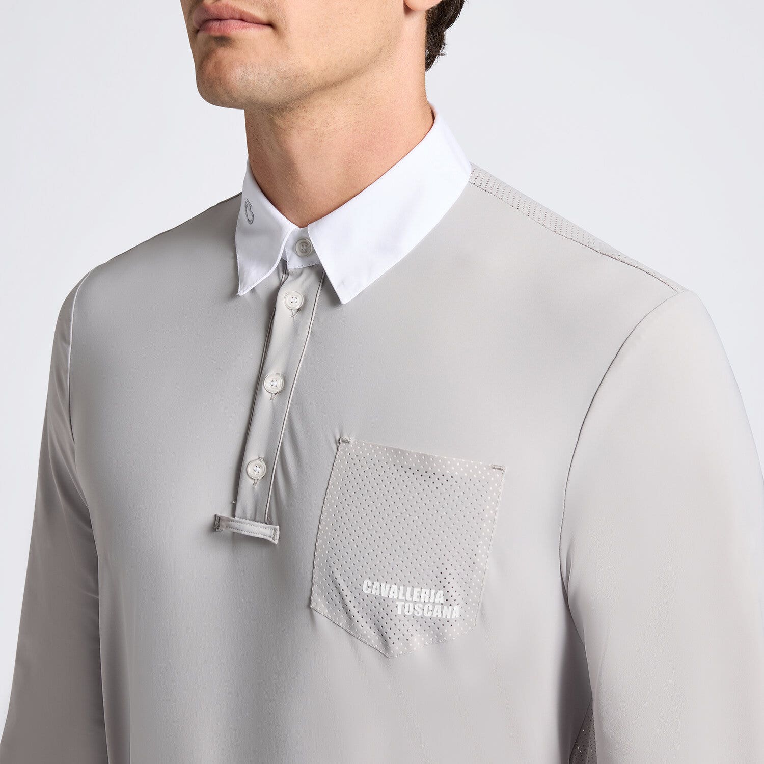 Cavalleria Toscana Cavalleria Toscana Men's Competition Shirt with Perforated Pocket LIGHT GREY-3