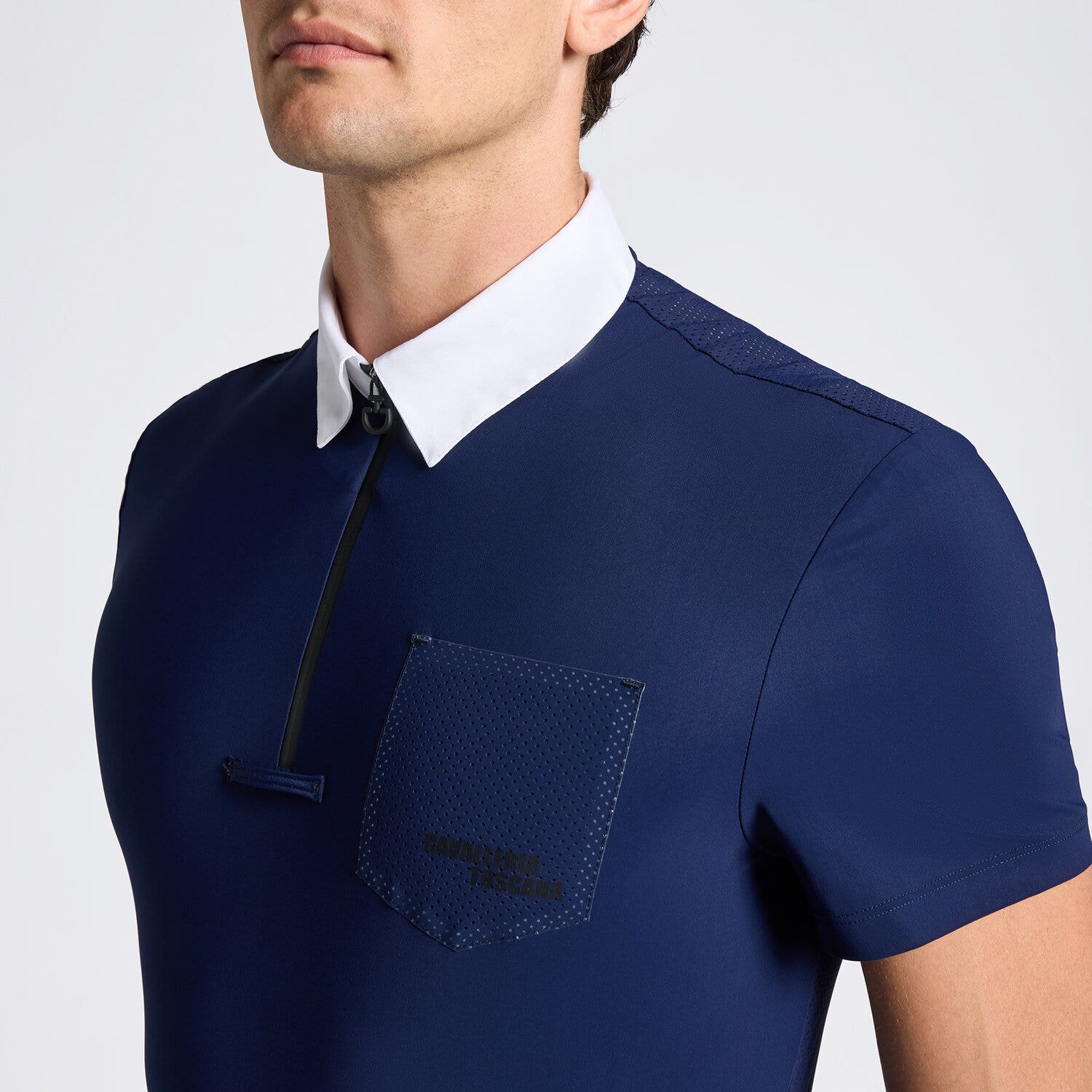 Cavalleria Toscana Cavalleria Toscana Men's Competition Shirt with Perforated Pocket ROYAL BLUE-3