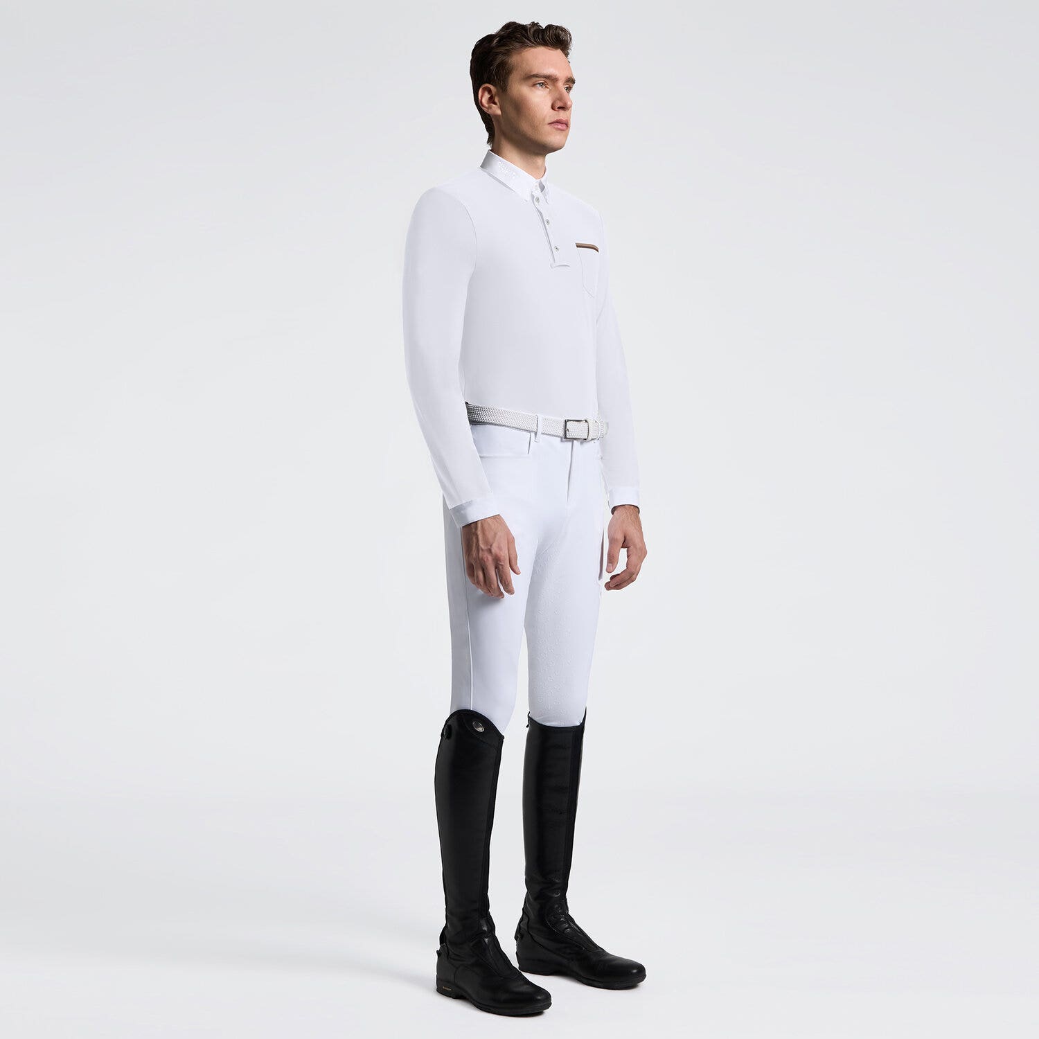 Cavalleria Toscana Men's Long Sleeve Riding Shirt with Pockets | Cavalleria Toscana WHITE-1