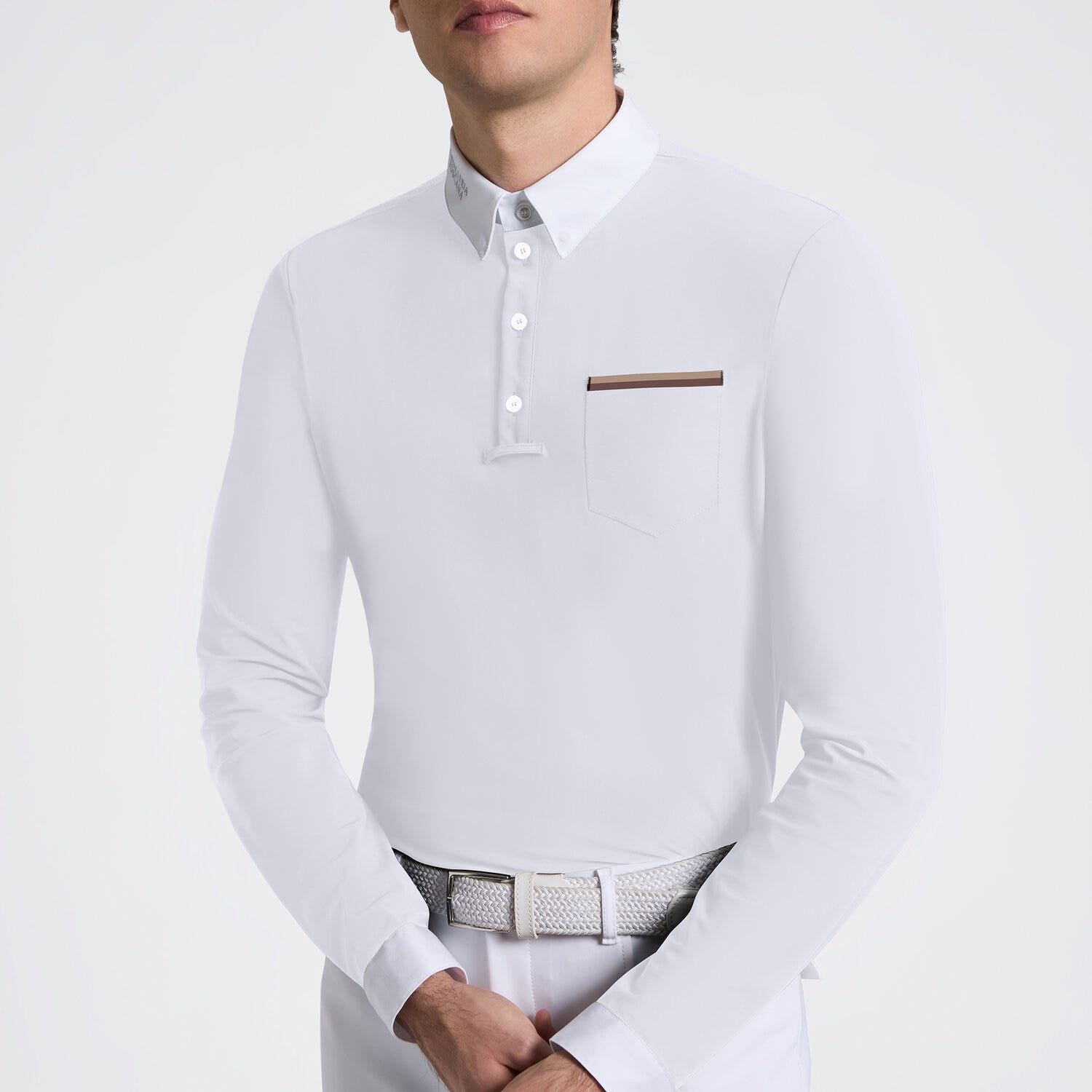 Cavalleria Toscana Men's Long Sleeve Riding Shirt with Pockets | Cavalleria Toscana WHITE-3
