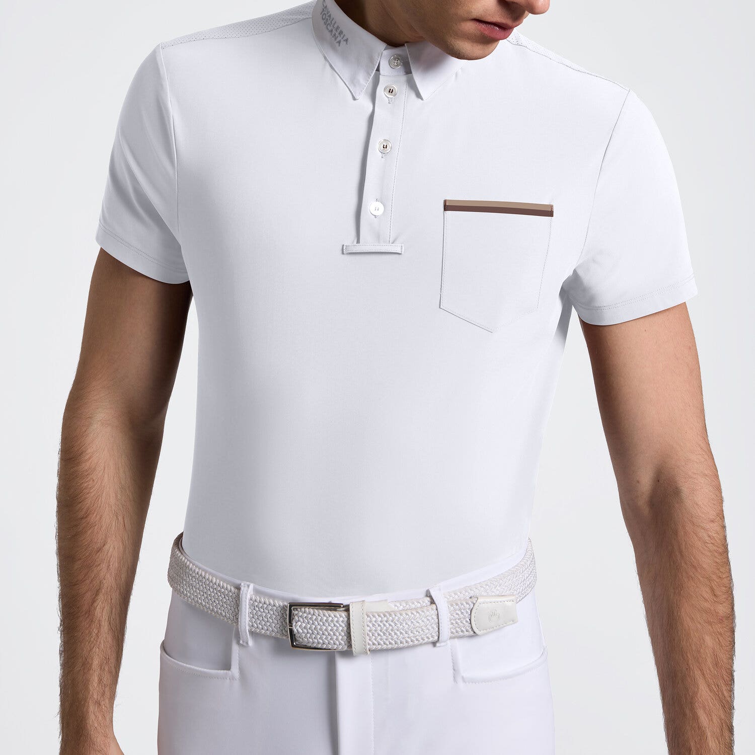 Cavalleria Toscana Men's Short Sleeve Riding Shirt with Pockets | Cavalleria Toscana WHITE-3