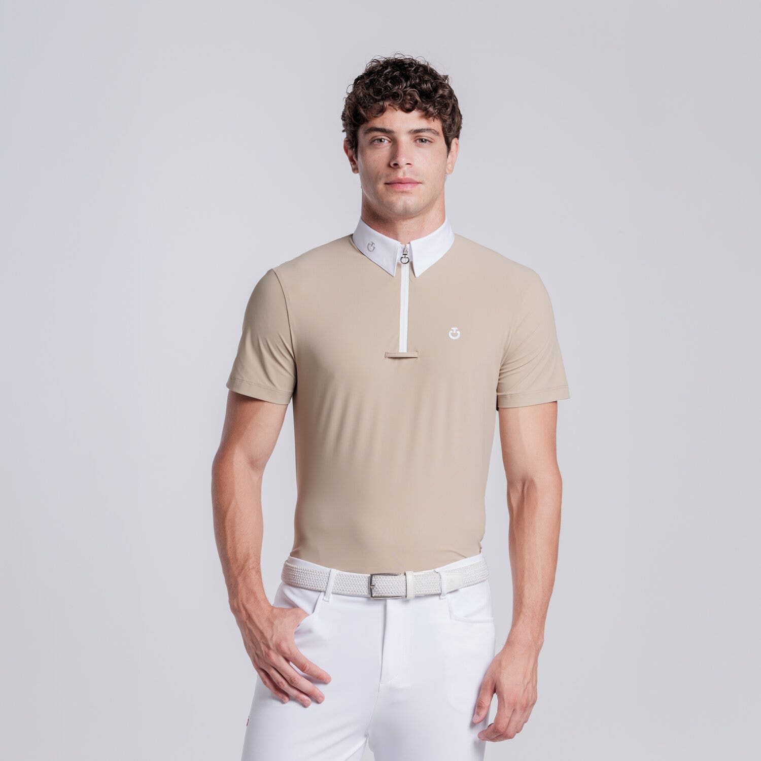 Cavalleria Toscana Men’s jersey competition shirt with zip ALUMINUM-2