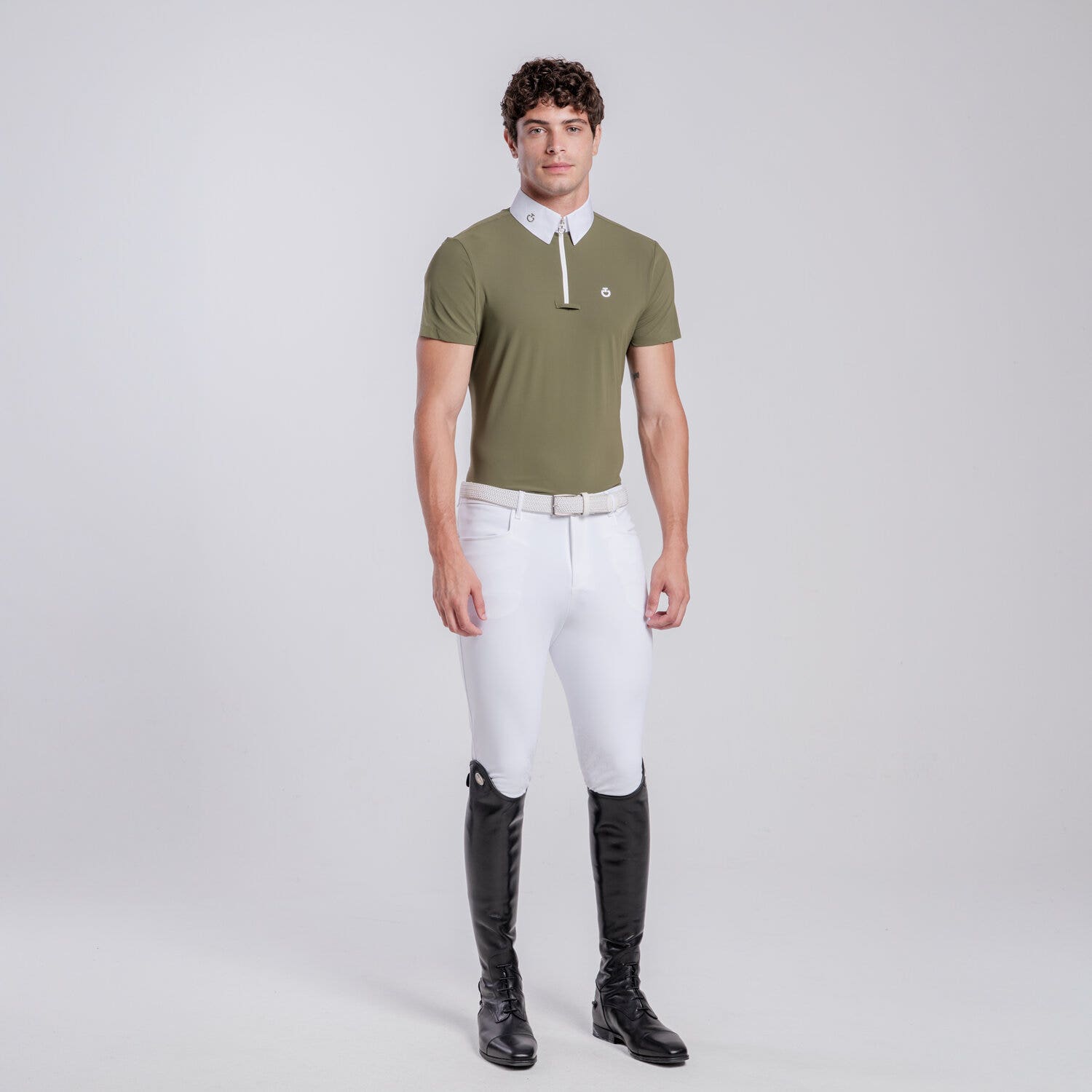 Cavalleria Toscana Men’s jersey competition shirt with zip WINTER MOSS-1