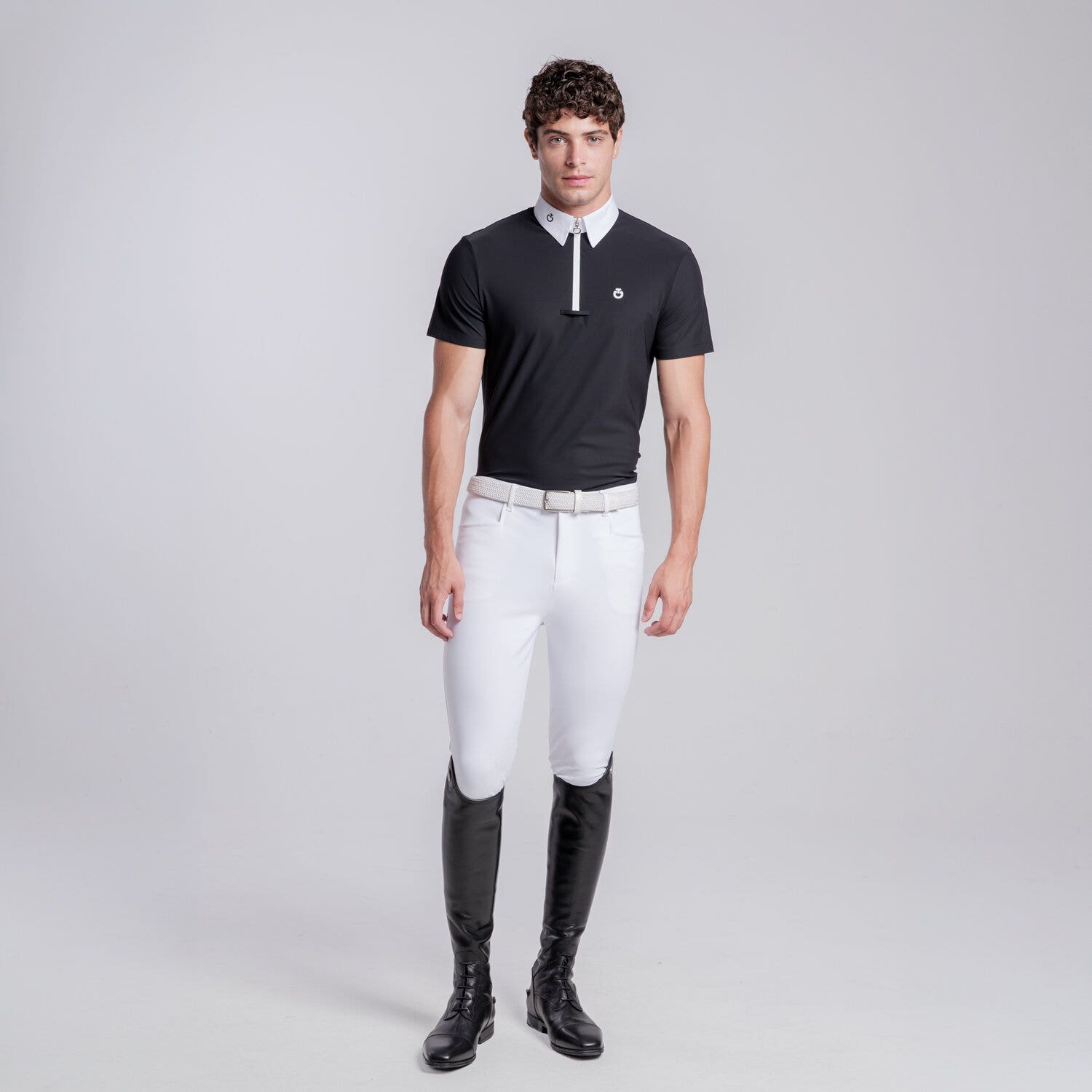 Cavalleria Toscana Men’s jersey competition shirt with zip BLACK-1