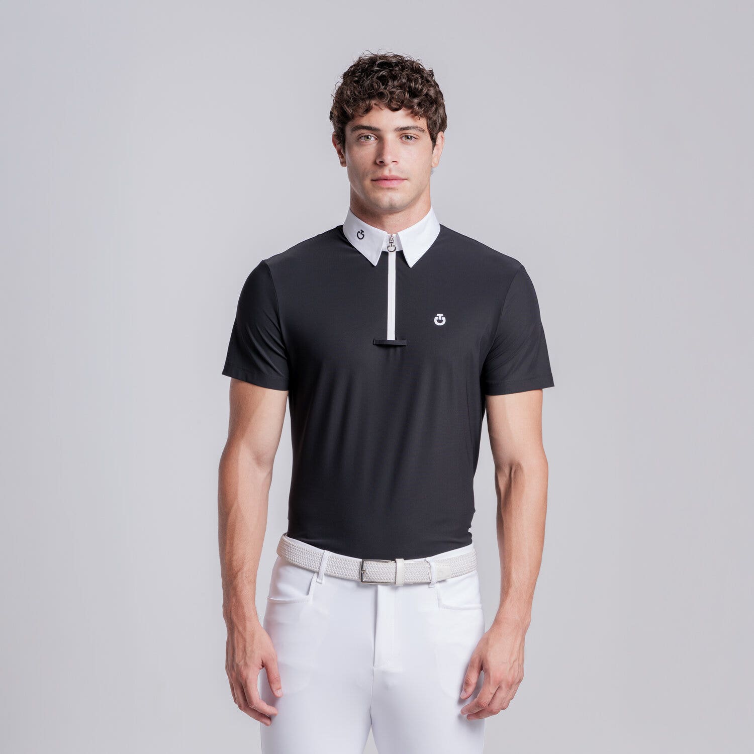 Cavalleria Toscana Men’s jersey competition shirt with zip BLACK-2