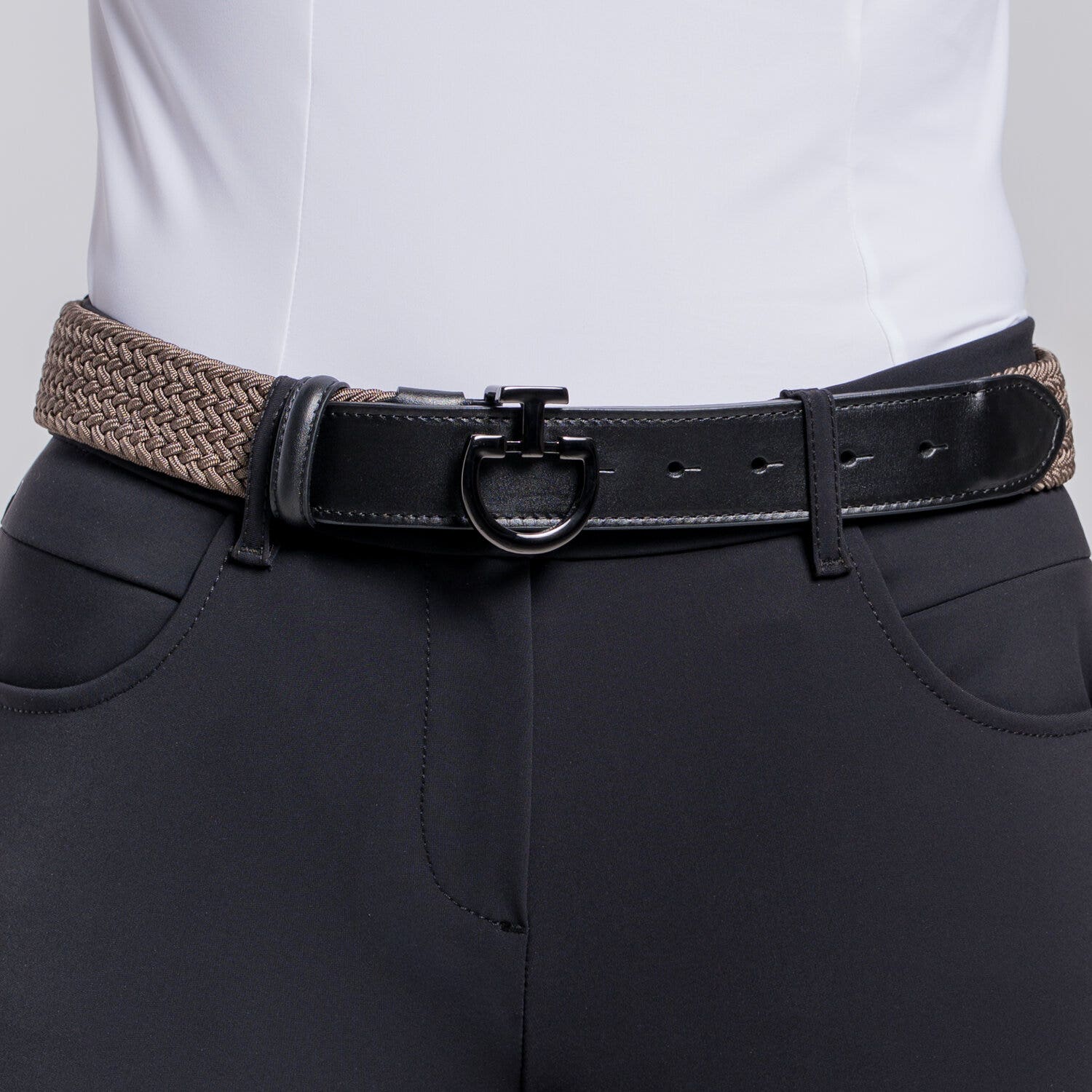 Cavalleria Toscana Women’s elastic belt with CT buckle WINTER MOSS-1