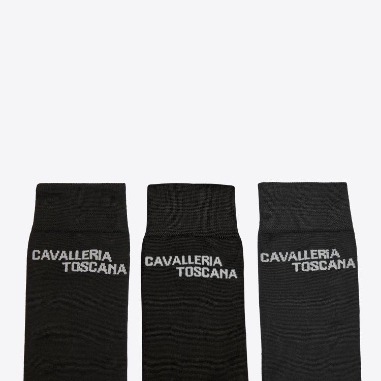 Cavalleria Toscana Pacco da 3 Calzini Cavalleria Toscana Jacquard Logo BLACK-1
