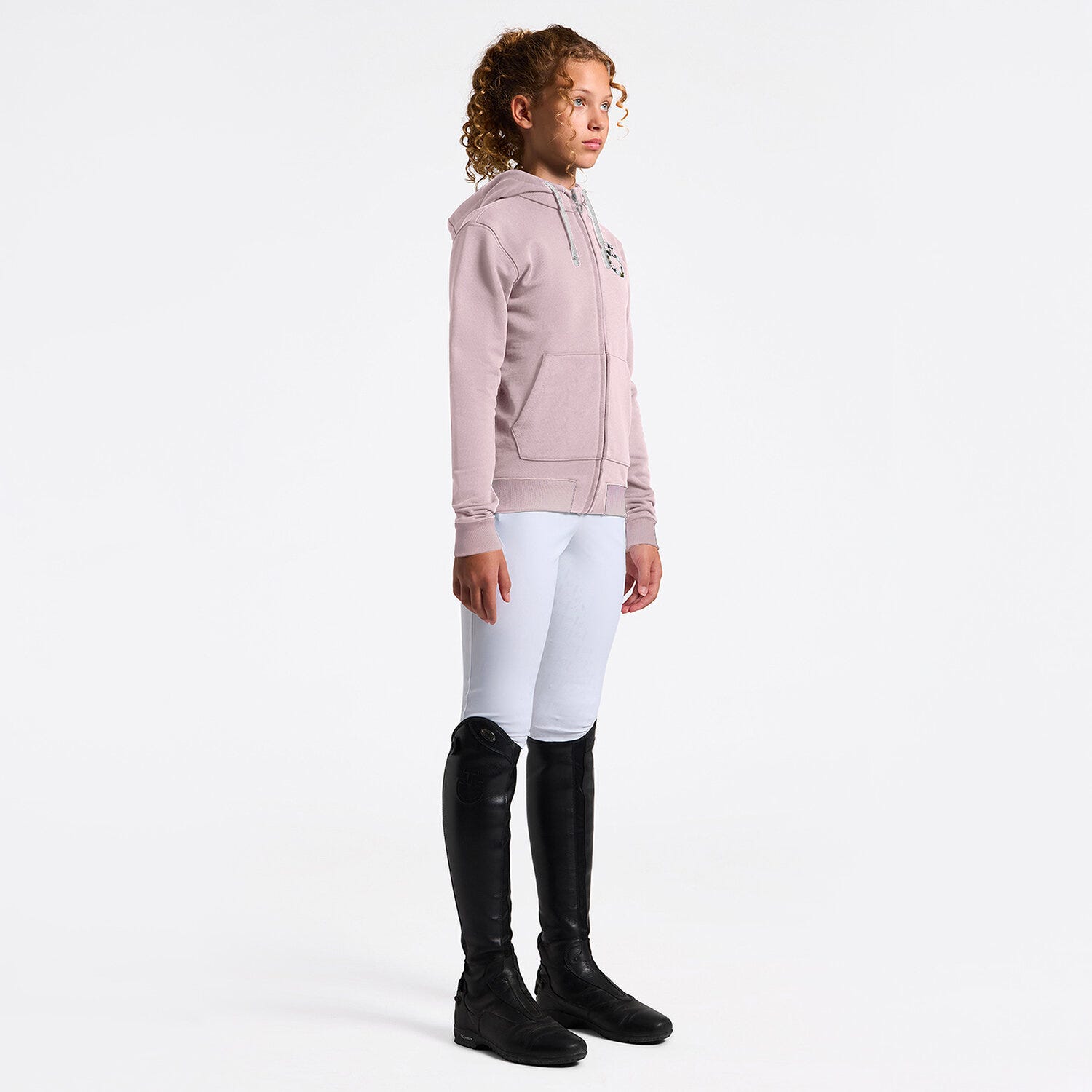 Girl's Hoodie with Zip and Floral Embroidery | Cavalleria Toscana