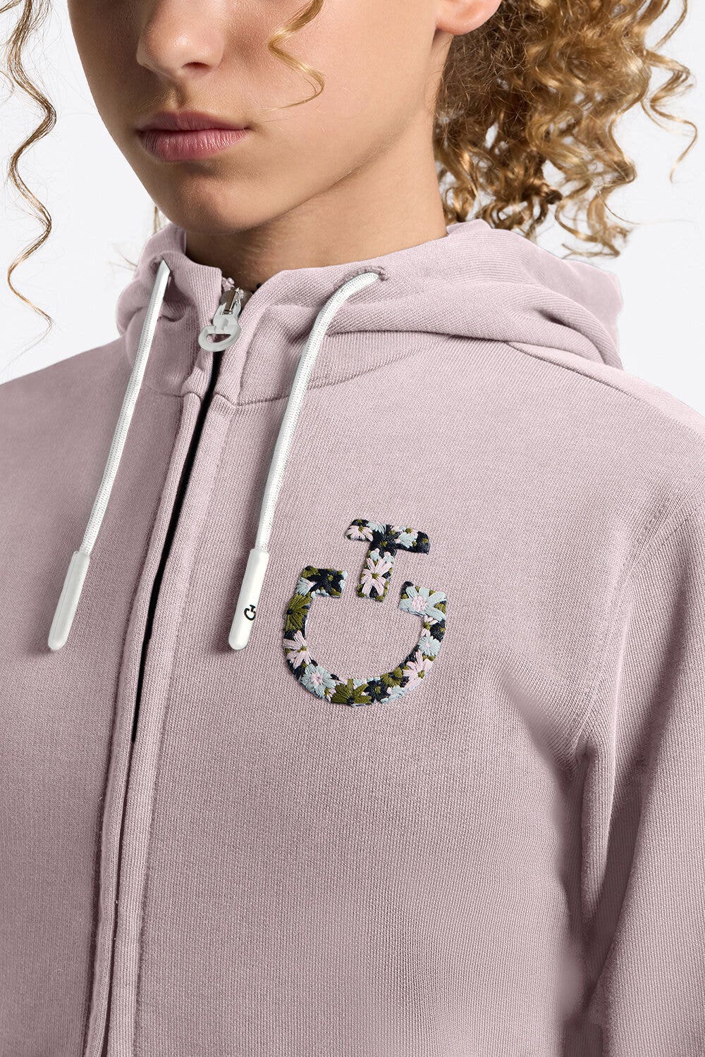 Cavalleria Toscana Girl's Hoodie with Zip and Floral Embroidery | Cavalleria Toscana VIOLET ICE-3