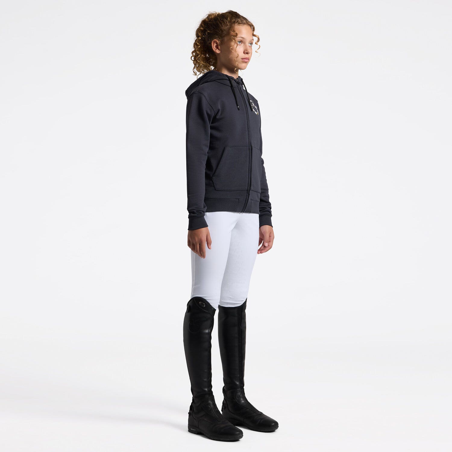 Cavalleria Toscana Girl's Hoodie with Zip and Floral Embroidery | Cavalleria Toscana CHARCOAL-1