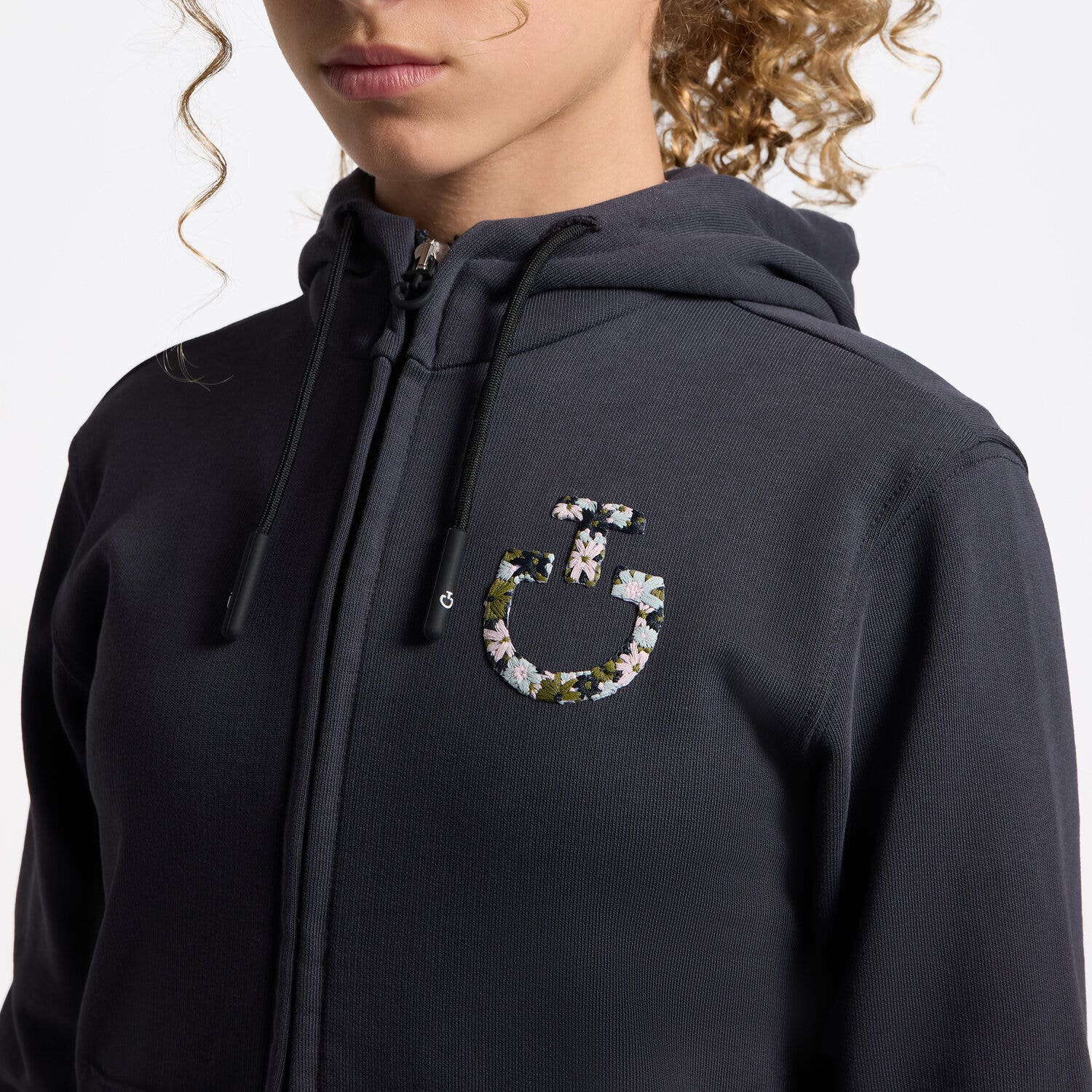 Cavalleria Toscana Girl's Hoodie with Zip and Floral Embroidery | Cavalleria Toscana CHARCOAL-3