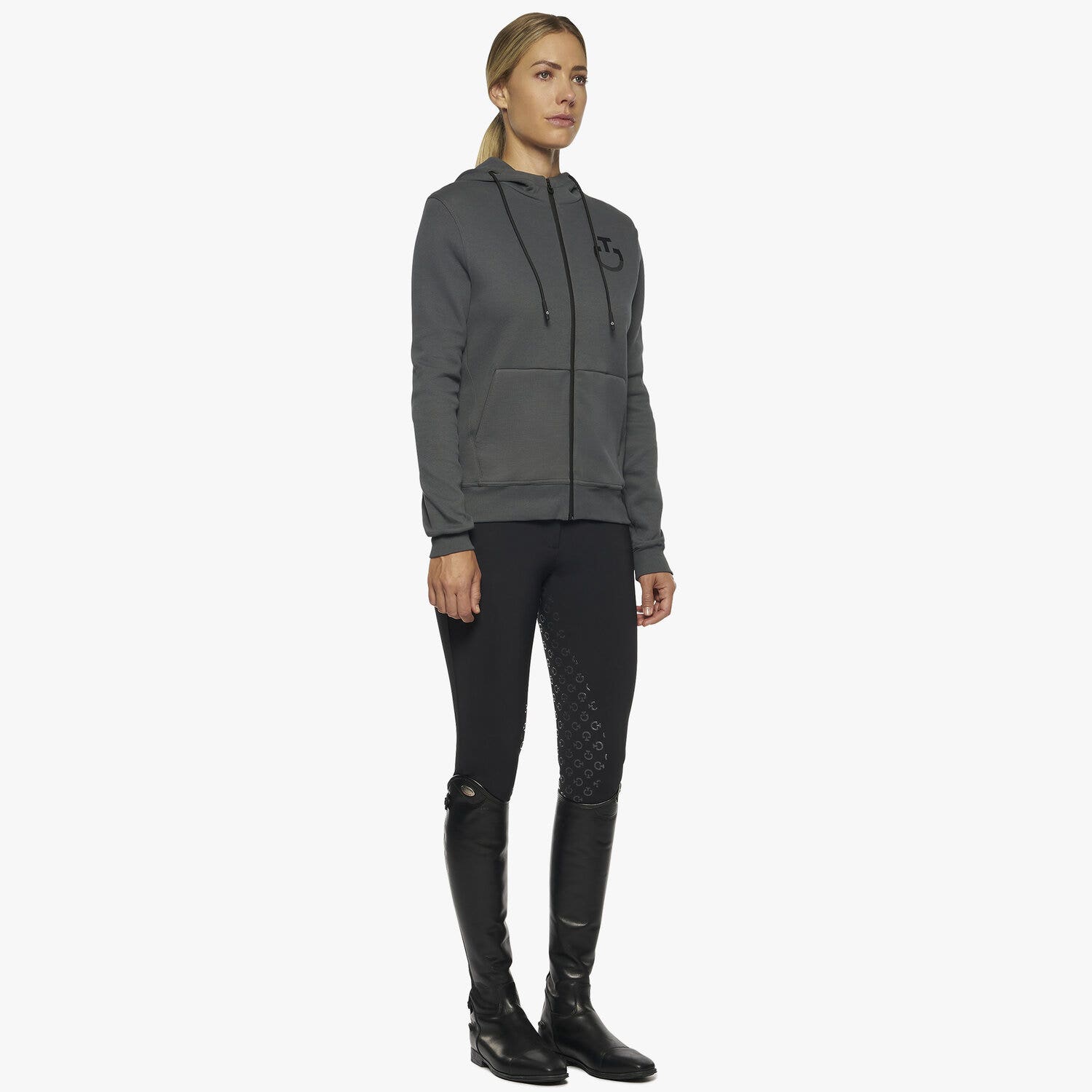 Cavalleria Toscana Women's zip hooded sweatshirt CHARCOAL GREY-2