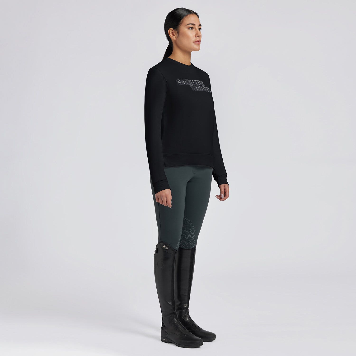 Cavalleria Toscana Cavalleria Toscana Women's Cotton Crew Neck Sweatshirt BLACK-1