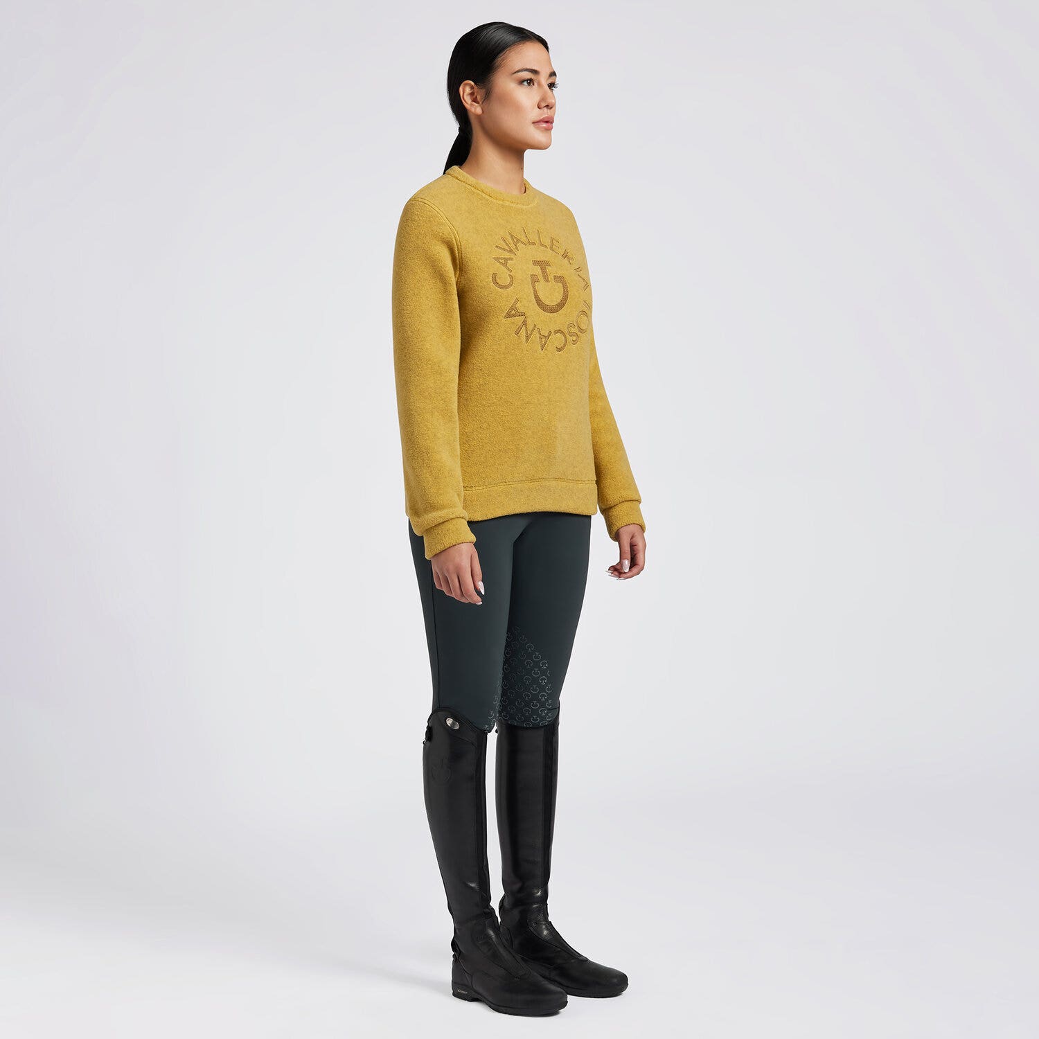 Cavalleria Toscana Cavalleria Toscana Women's Fleece Crew Neck Pullover GOLDEN OCHRE-1