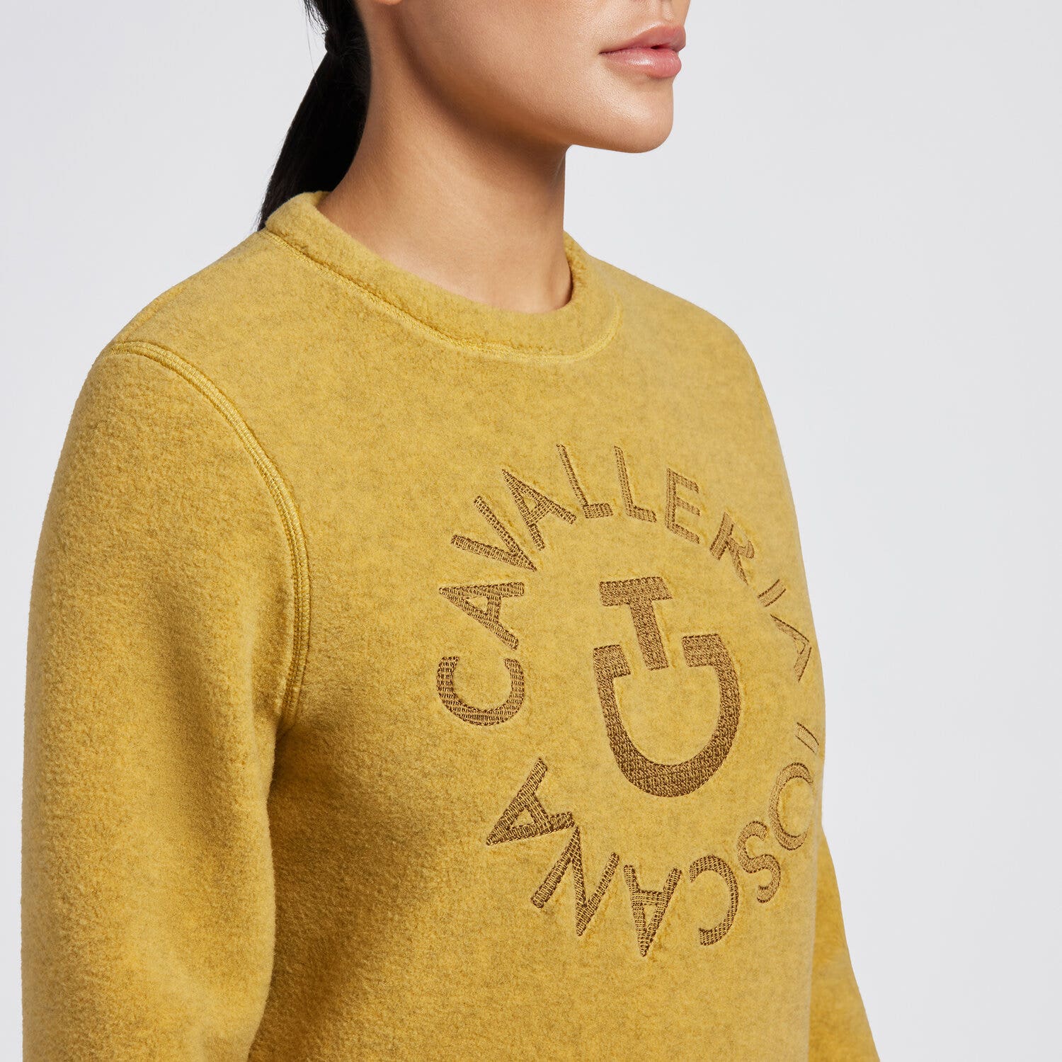 Cavalleria Toscana Cavalleria Toscana Women's Fleece Crew Neck Pullover GOLDEN OCHRE-2