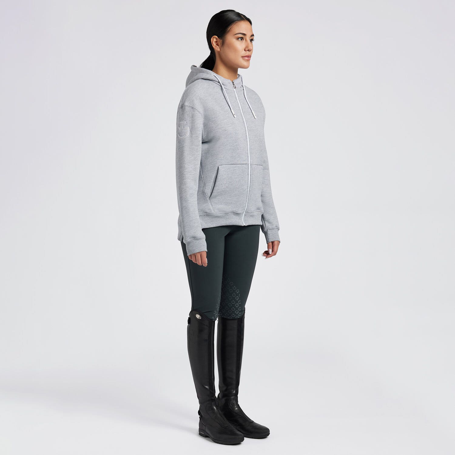 Cavalleria Toscana Cavalleria Toscana Women's Cotton Hooded Zip Sweatshirt STONE GREY-1