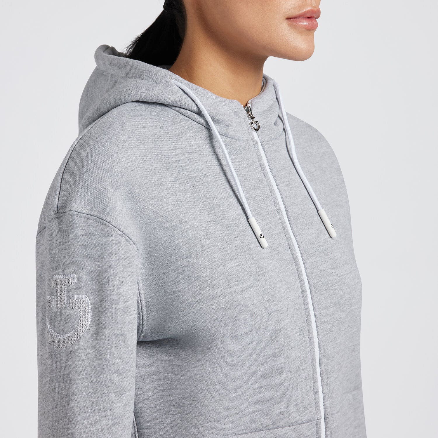Cavalleria Toscana Cavalleria Toscana Women's Cotton Hooded Zip Sweatshirt STONE GREY-2