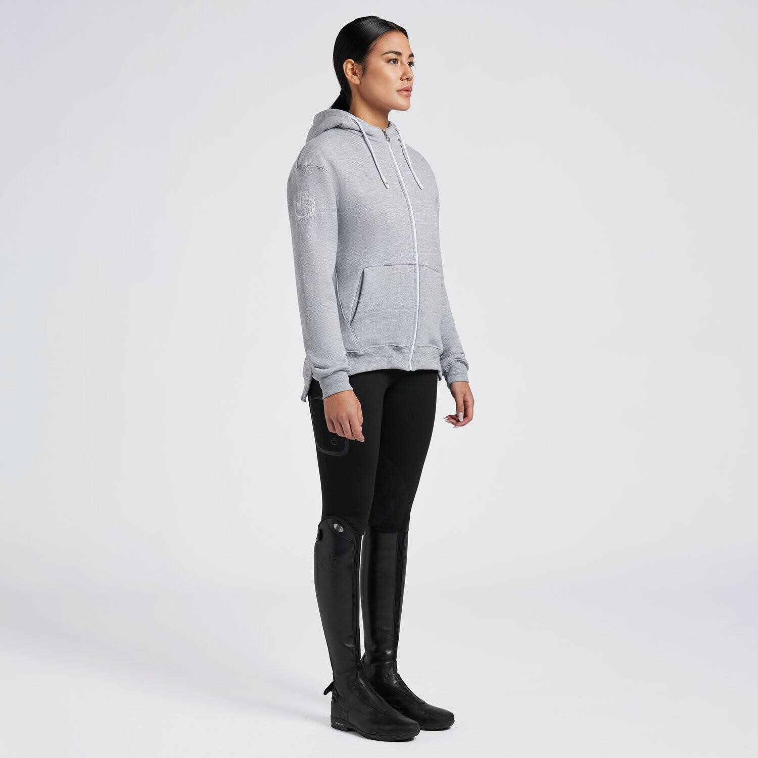 Cavalleria Toscana Cavalleria Toscana Women's Cotton Hooded Zip Sweatshirt STONE GREY-4