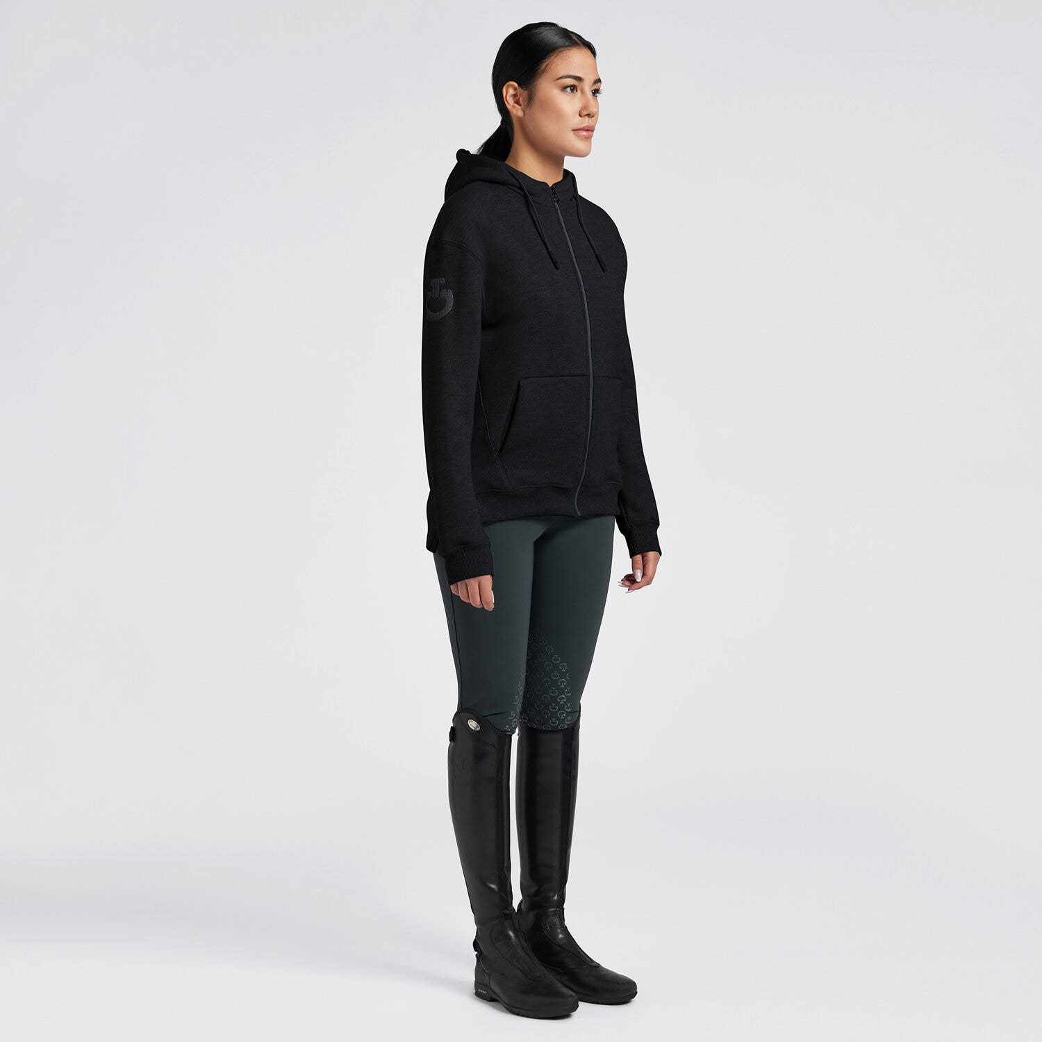 Cavalleria Toscana Felpa Cavalleria Toscana da donna in Cotone con Cappuccio e Zip BLACK-1