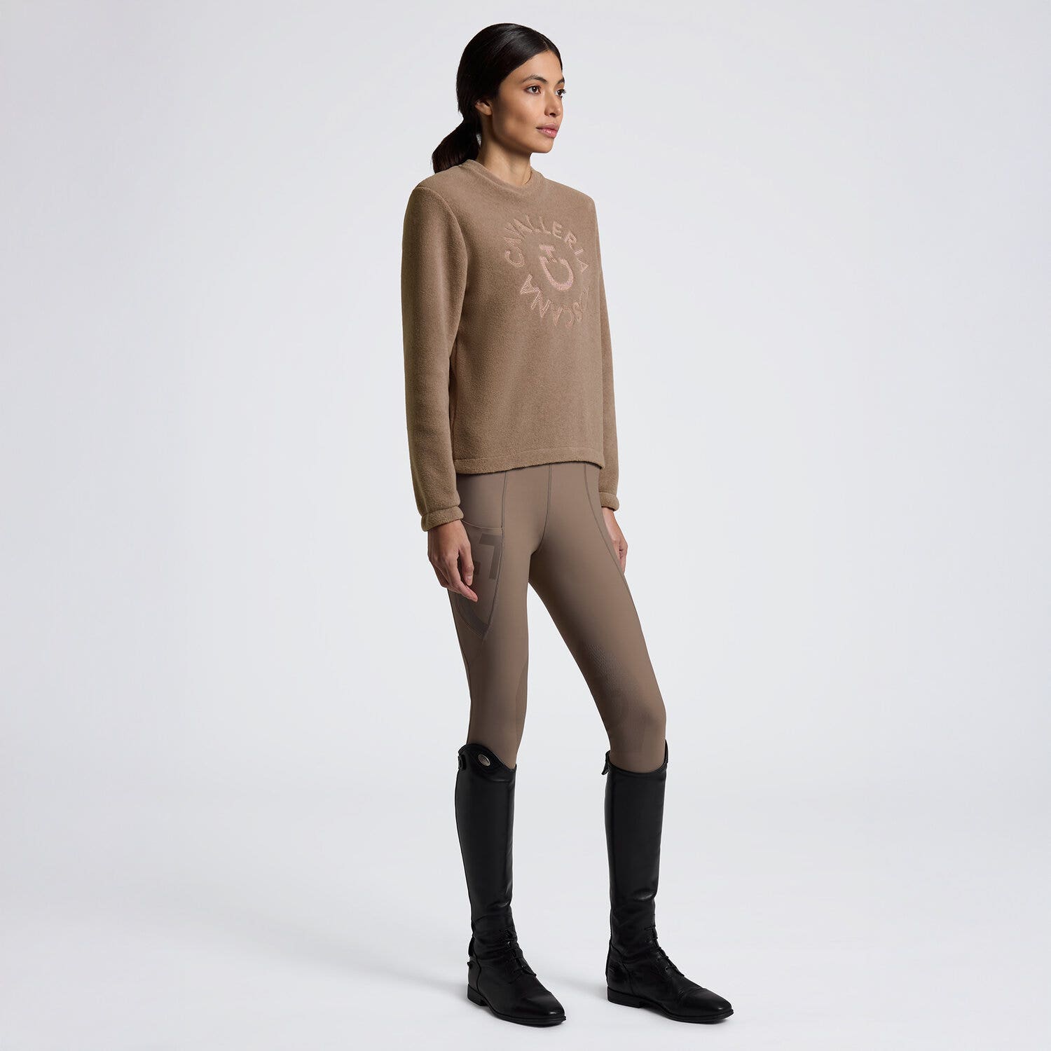 Cavalleria Toscana Cavalleria Toscana Women's Fleece Crew Neck Sweatshirt WALNUT-1