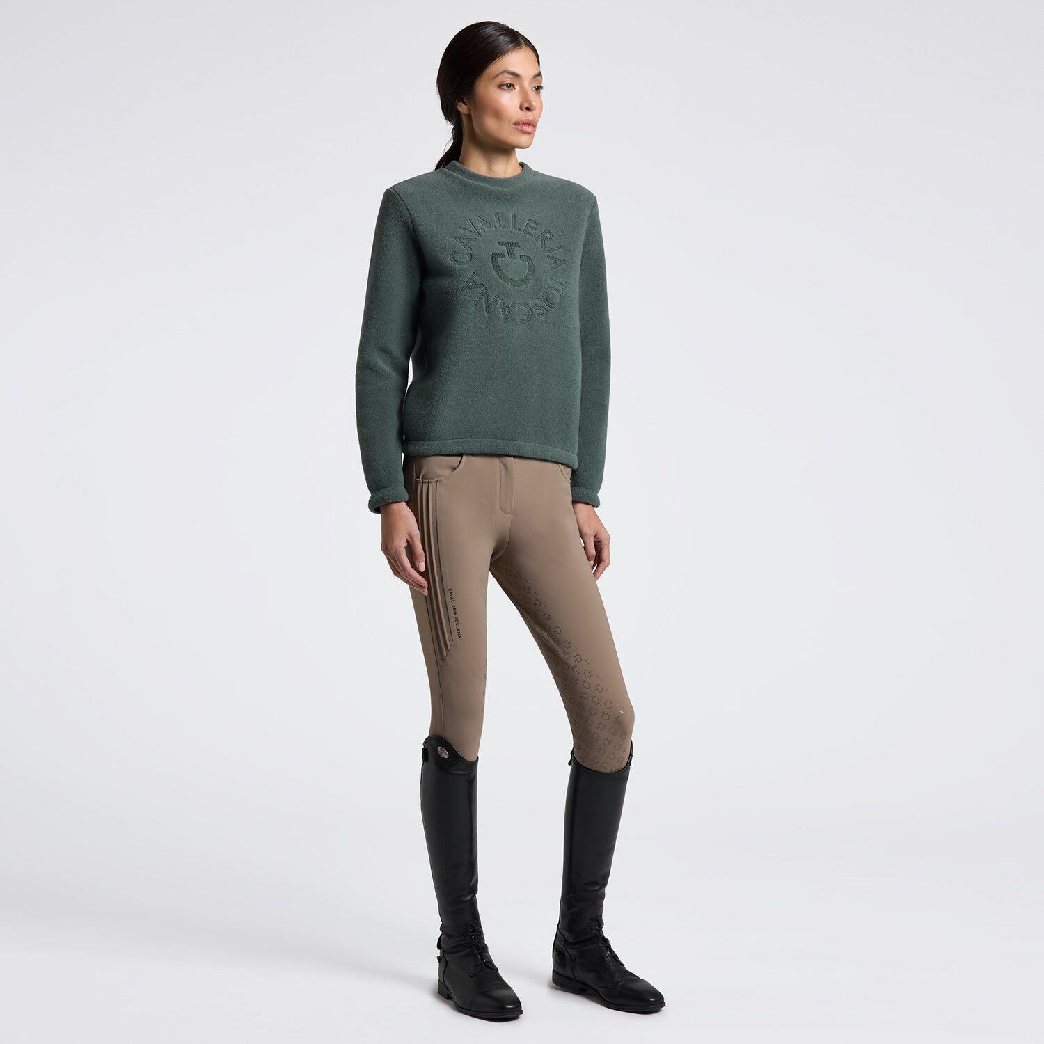 Cavalleria Toscana Cavalleria Toscana Women's Fleece Crew Neck Sweatshirt JUNGLE GREEN-1
