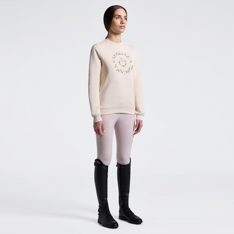 Women's Crew Neck Sweater with Floral Embroidery| Cavalleria Toscana
