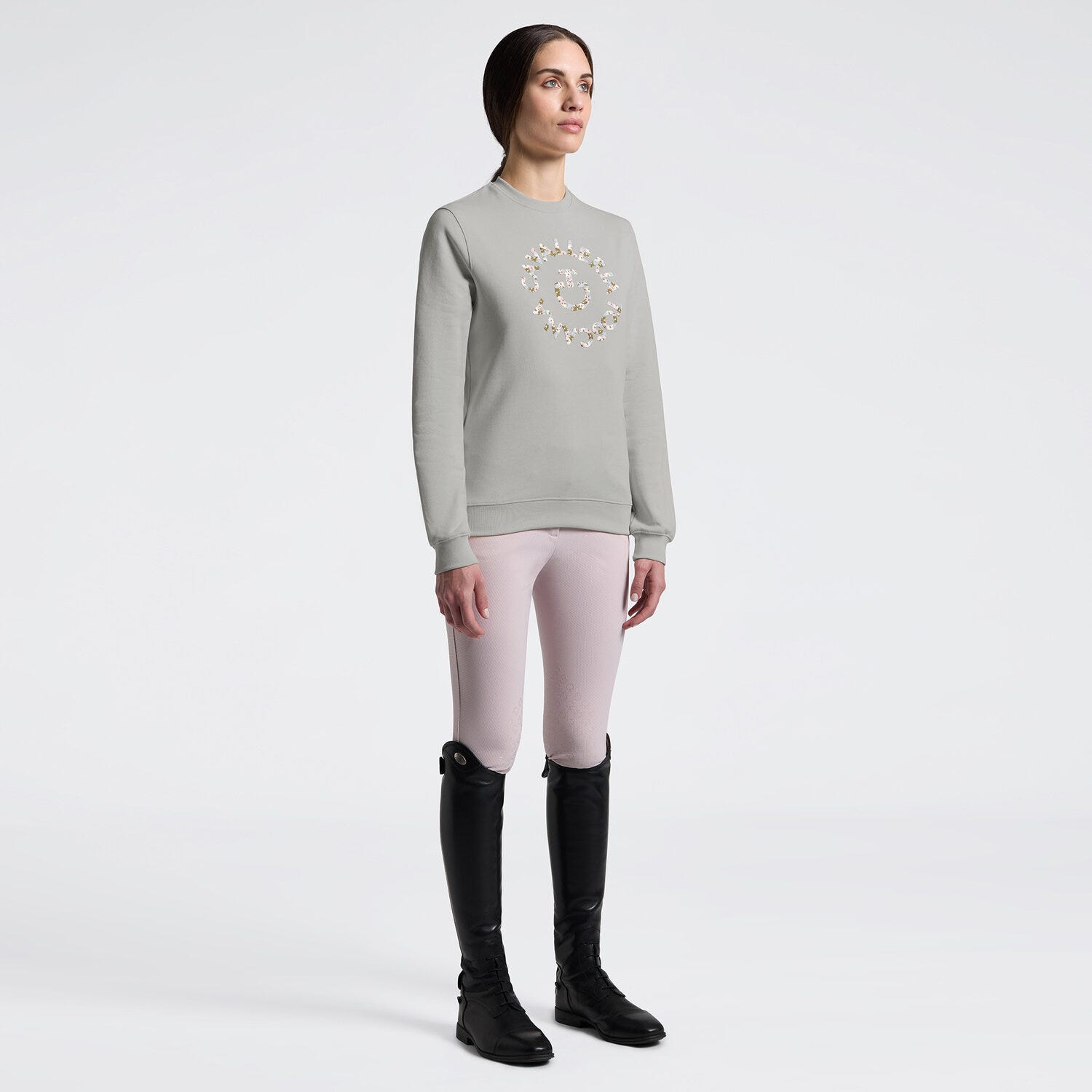 Women's Crew Neck Sweater with Floral Embroidery| Cavalleria Toscana