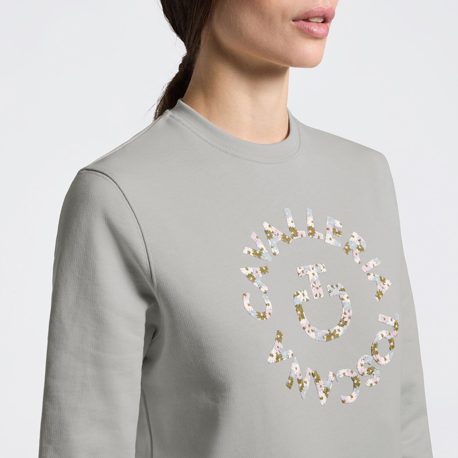 Cavalleria Toscana Women's Crew Neck Sweater with Floral Embroidery| Cavalleria Toscana BELGIAN BLOCK-3