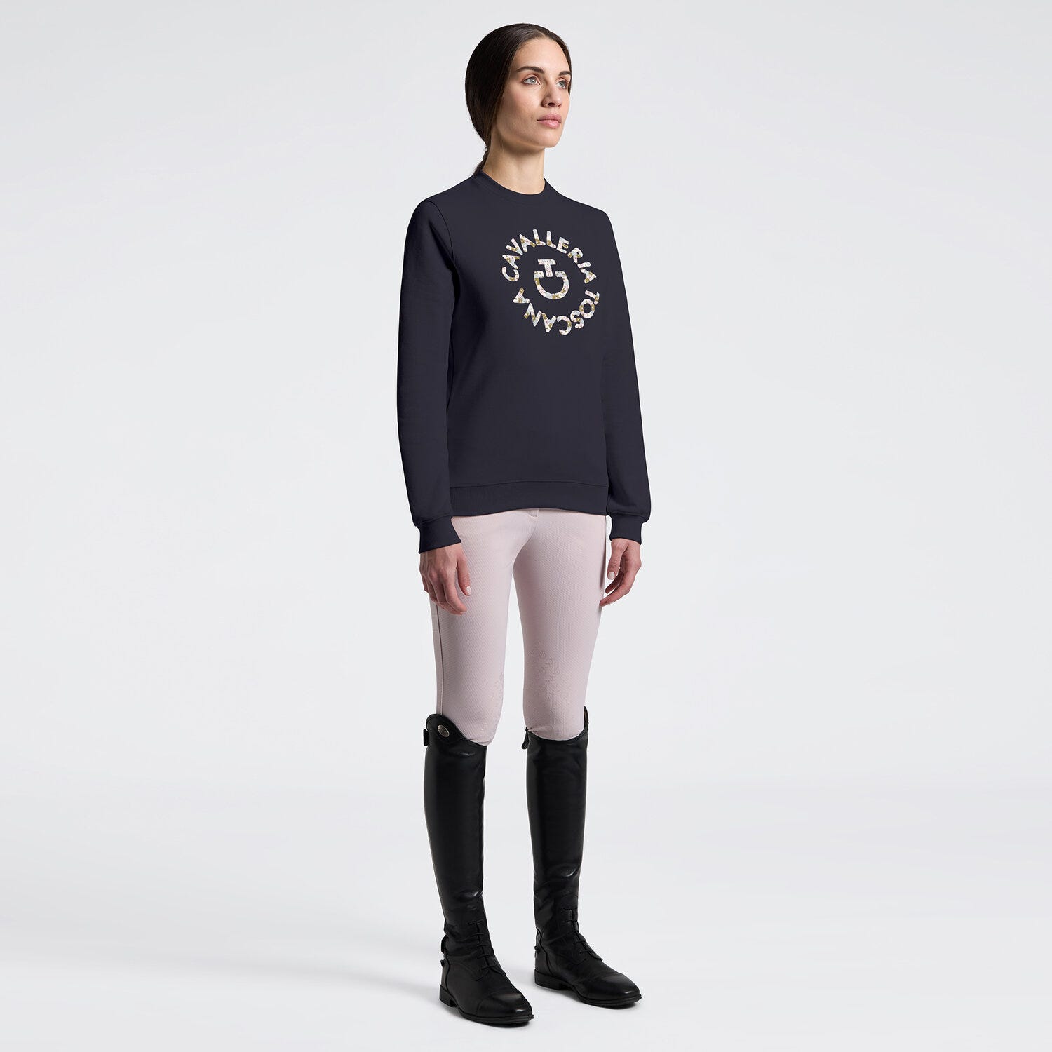 Women's Crew Neck Sweater with Floral Embroidery| Cavalleria Toscana
