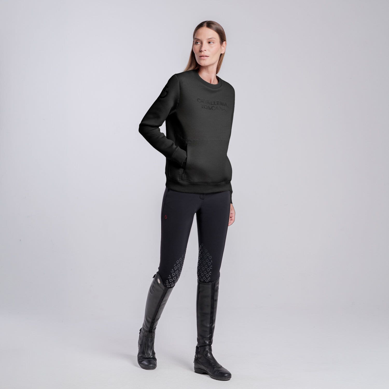 Cavalleria Toscana FELPA TECNICA GIROCOLLO DA DONNA BLACK-1