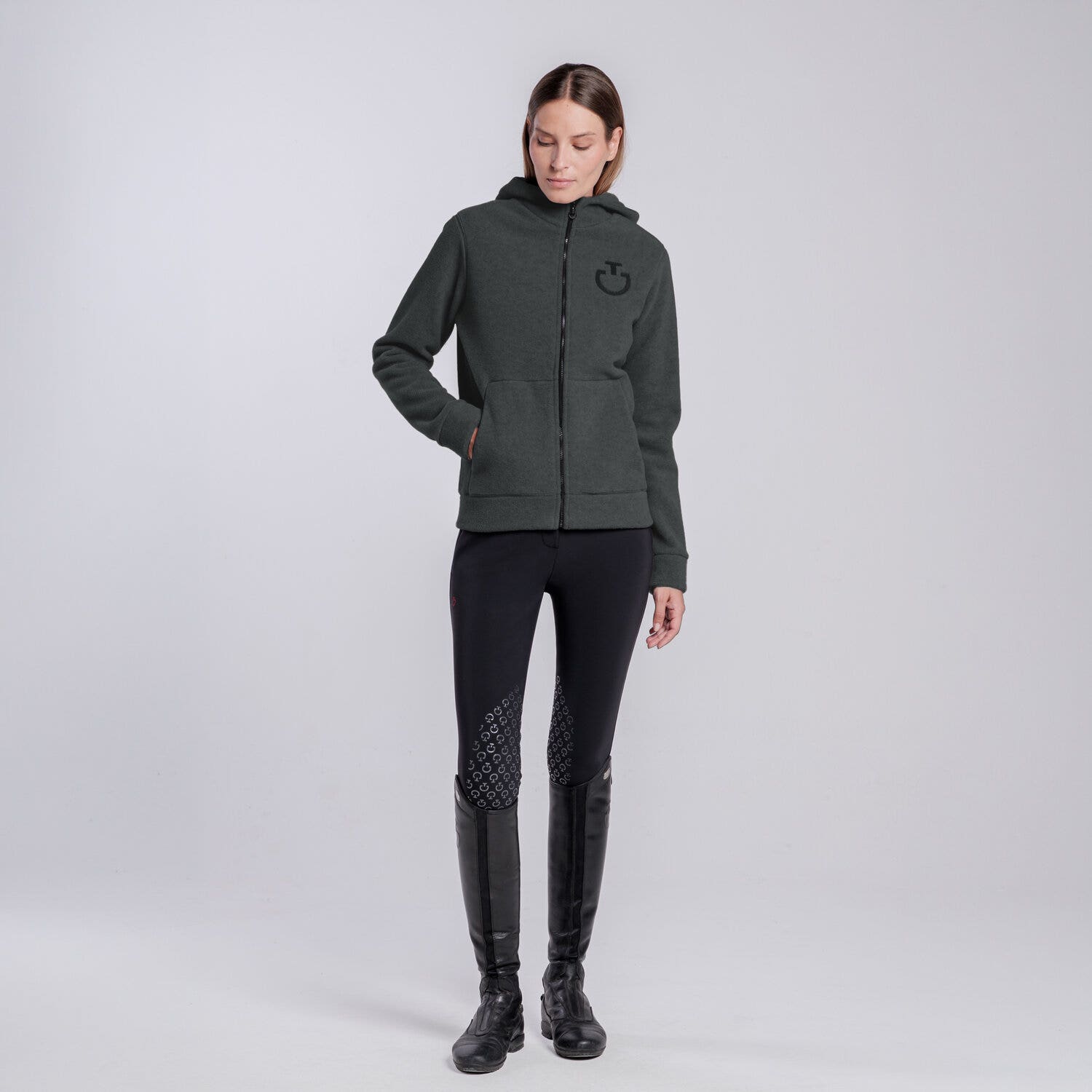 Cavalleria Toscana Women’s fleece hoodie CHARCOAL GREY-1