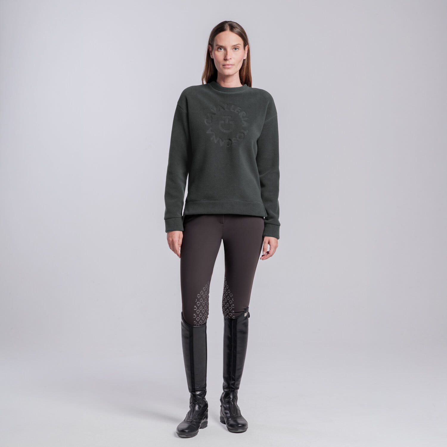 Cavalleria Toscana FELPA GIROCOLLO CON LOGO CENTRALE DA DONNA  CHARCOAL GREY-1