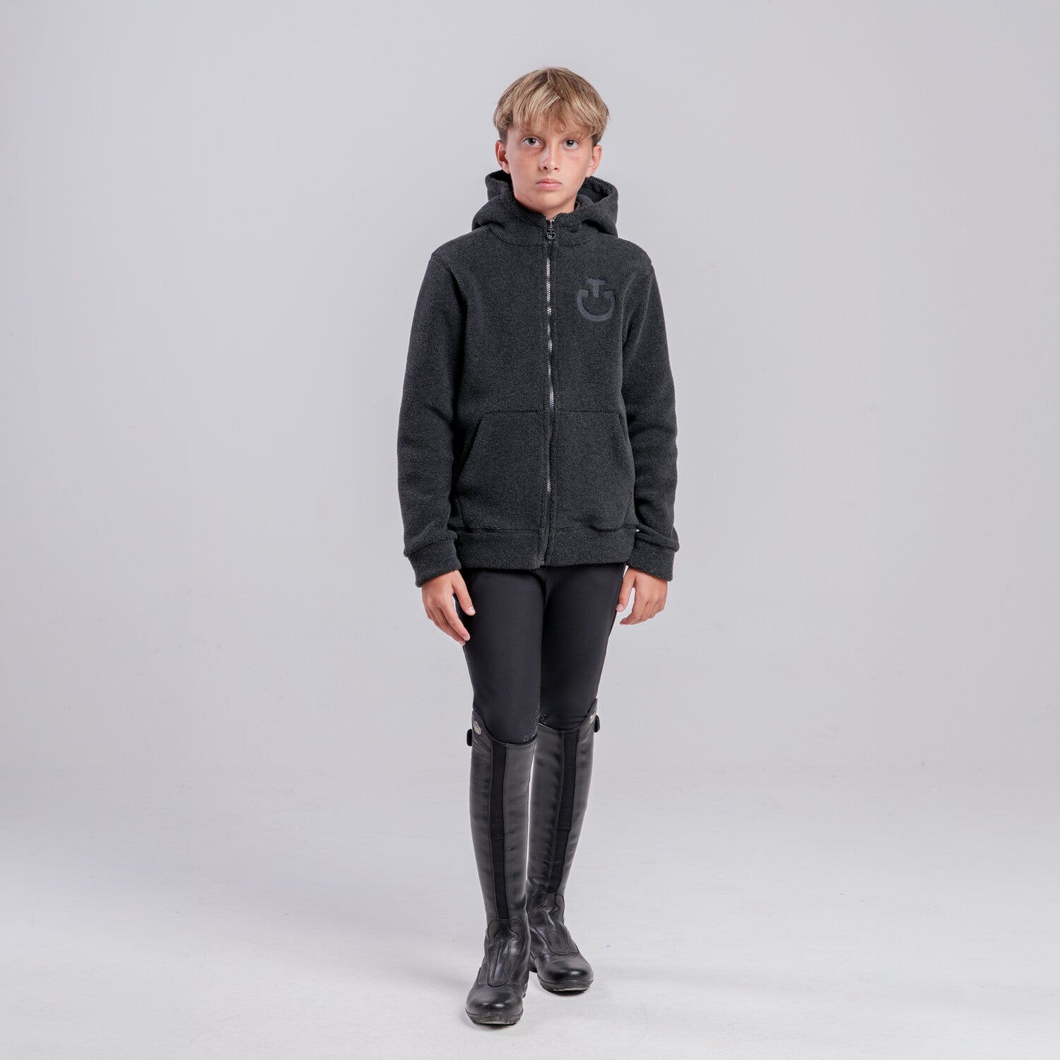 Cavalleria Toscana Unisex children’s hoodie with zip CHARCOAL GREY-1