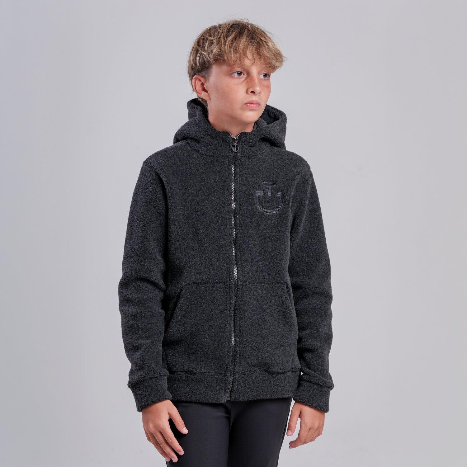 Cavalleria Toscana Unisex children’s hoodie with zip CHARCOAL GREY-2