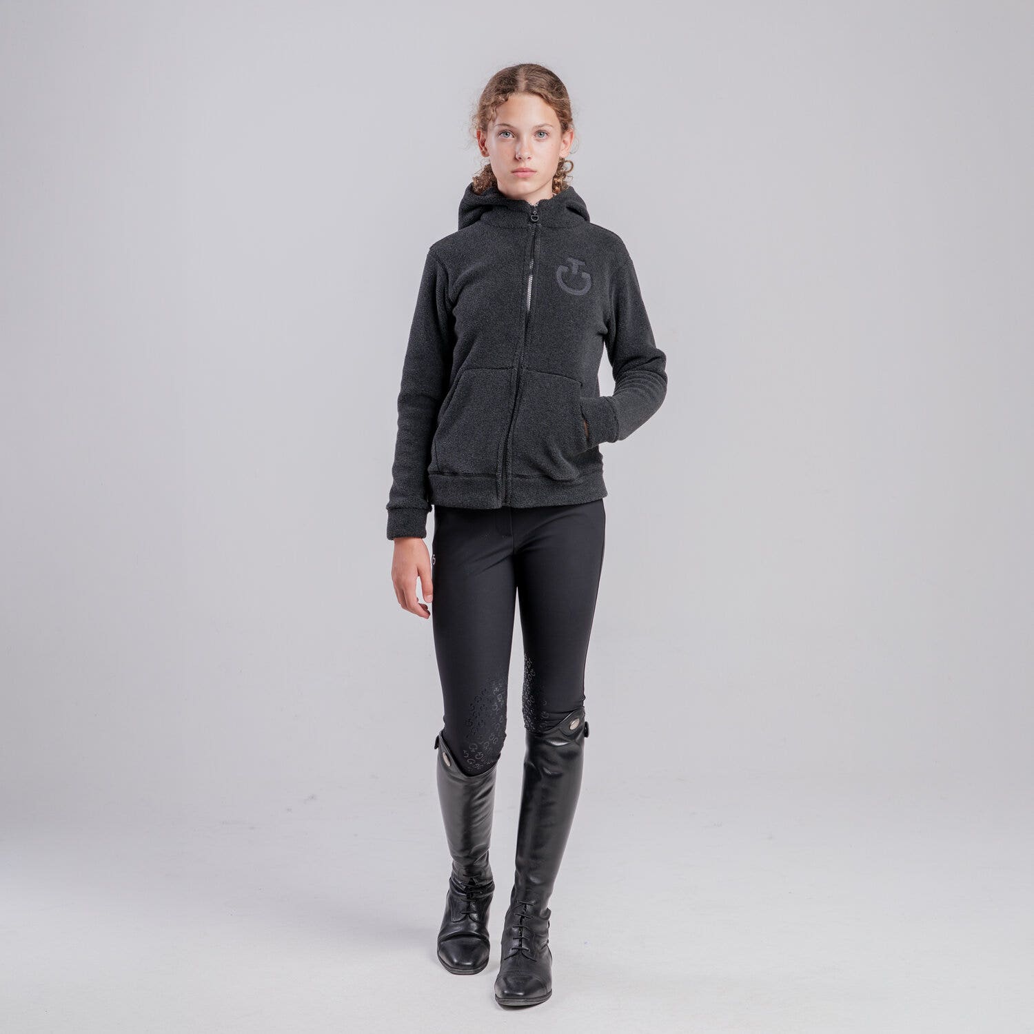 Cavalleria Toscana Unisex children’s hoodie with zip CHARCOAL GREY-4
