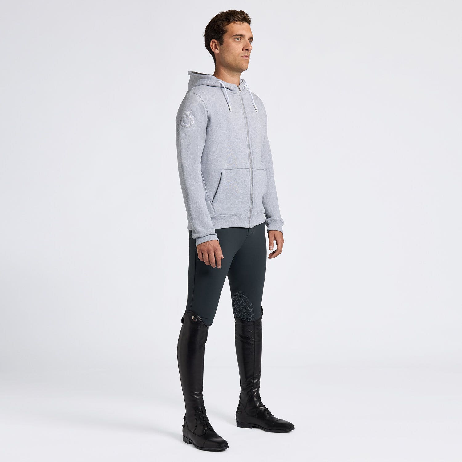 Cavalleria Toscana Cavalleria Toscana Men's Cotton Hooded Zip Sweatshirt for Men STONE GREY-2