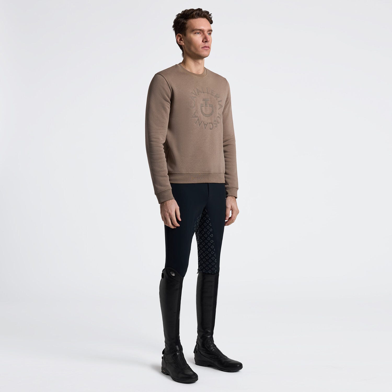 Cavalleria Toscana Men's Cotton Crew Neck Sweatshirt with Orbit Logo