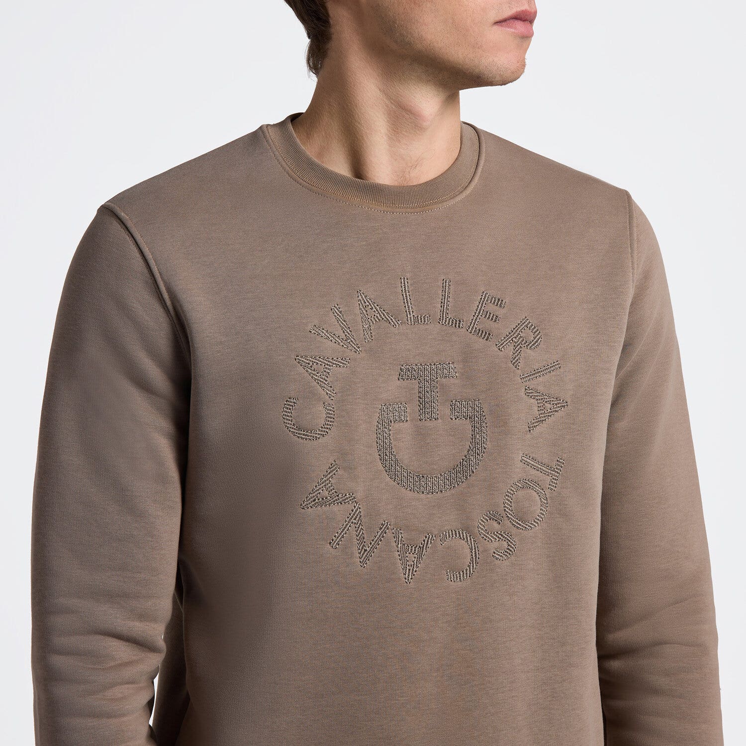 Cavalleria Toscana Cavalleria Toscana Men's Cotton Crew Neck Sweatshirt with Orbit Logo WALNUT-3