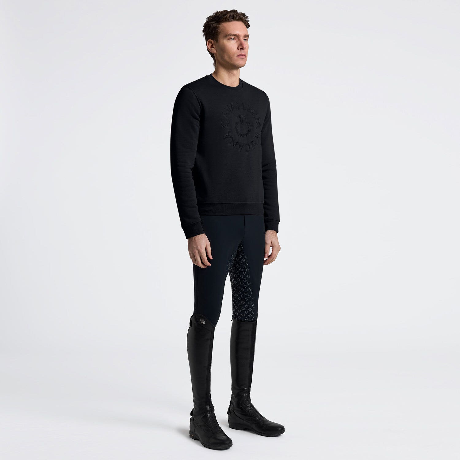 Cavalleria Toscana Cavalleria Toscana Men's Cotton Crew Neck Sweatshirt with Orbit Logo BLACK-1