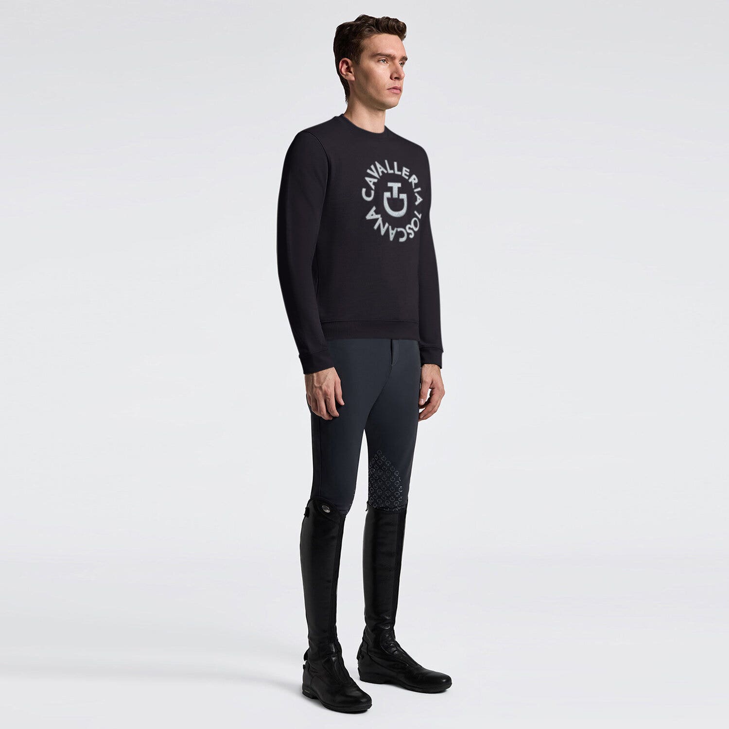 Cavalleria Toscana Men's Crew Neck with Embroidered Logo | Cavalleria Toscana CHARCOAL-1