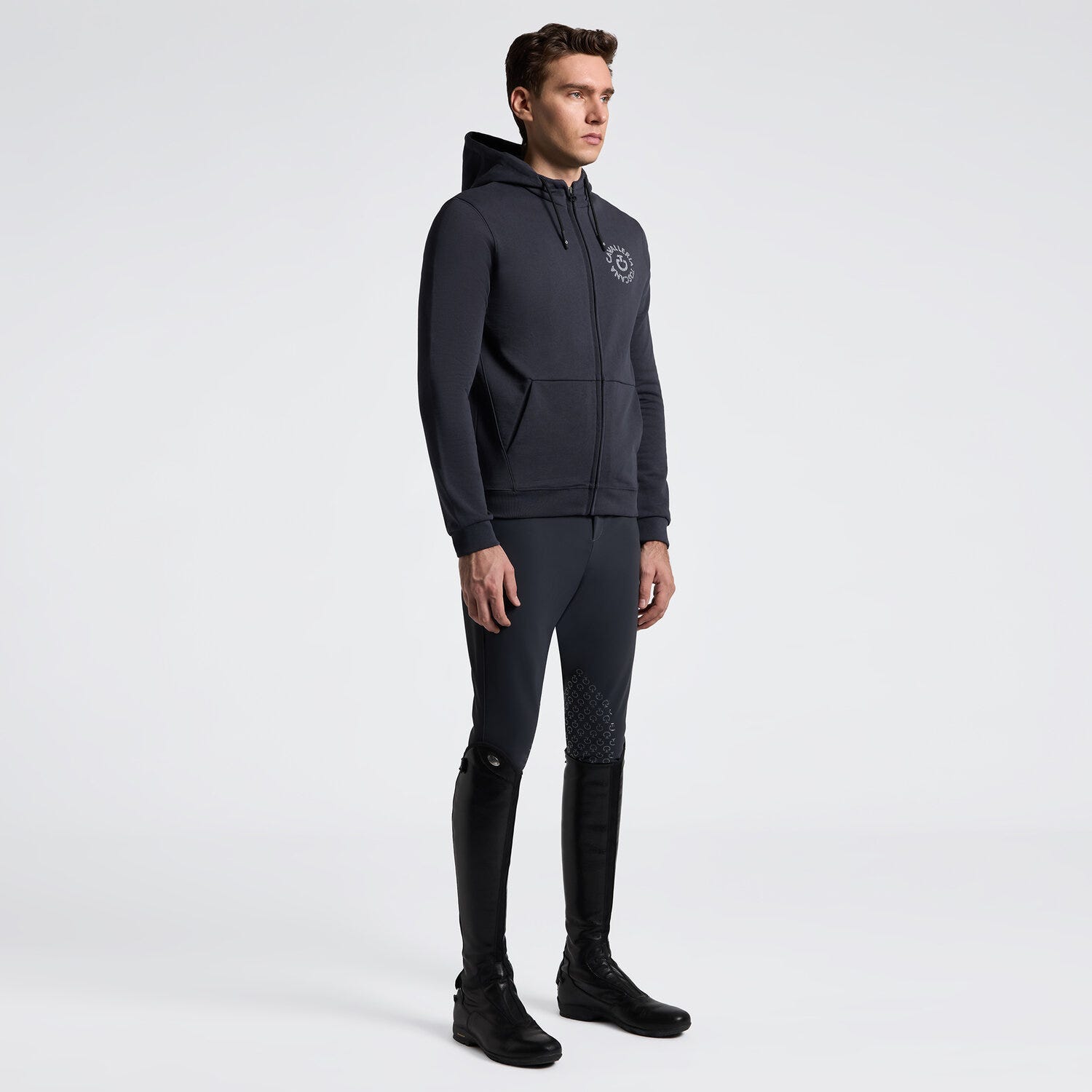 Men's Hoodie with Zip and Embroidered Logo | Cavalleria Toscana