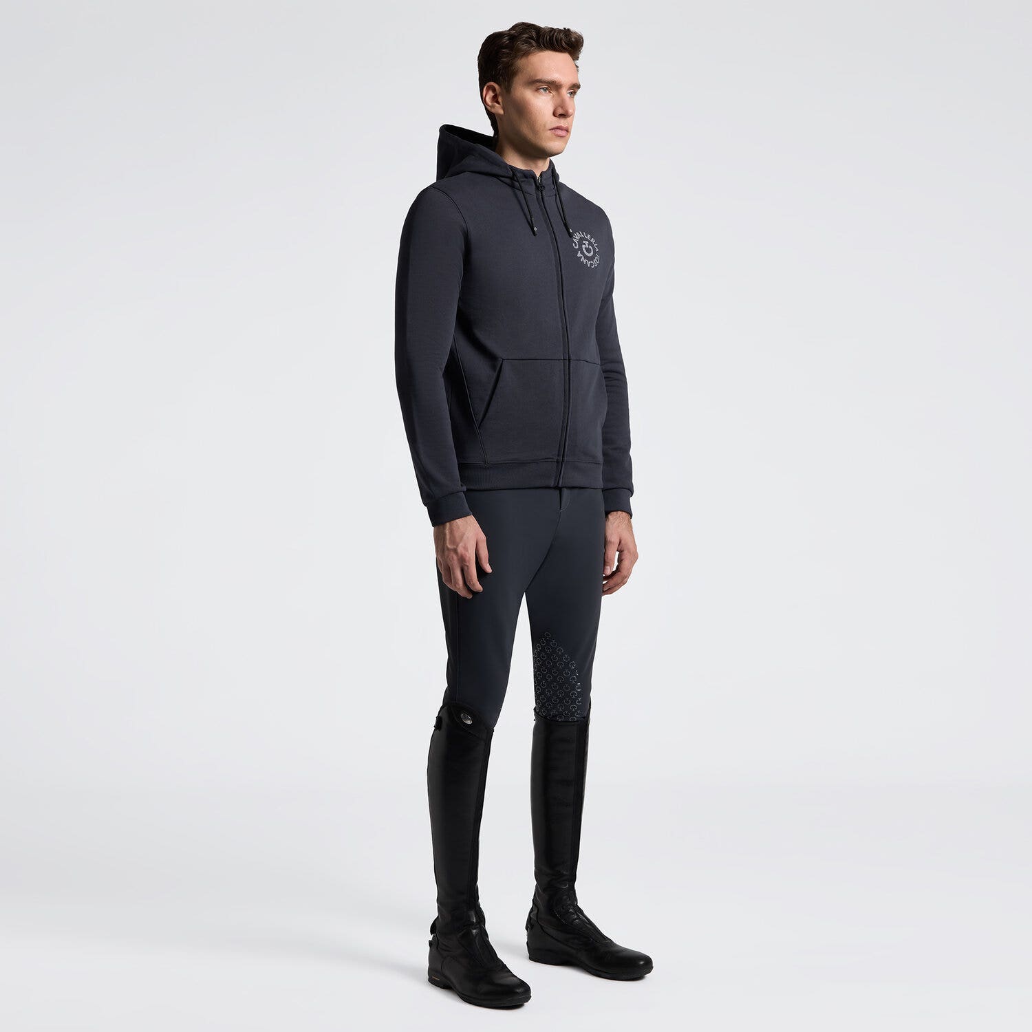 Cavalleria Toscana Men's Hoodie with Zip and Embroidered Logo | Cavalleria Toscana CHARCOAL-1