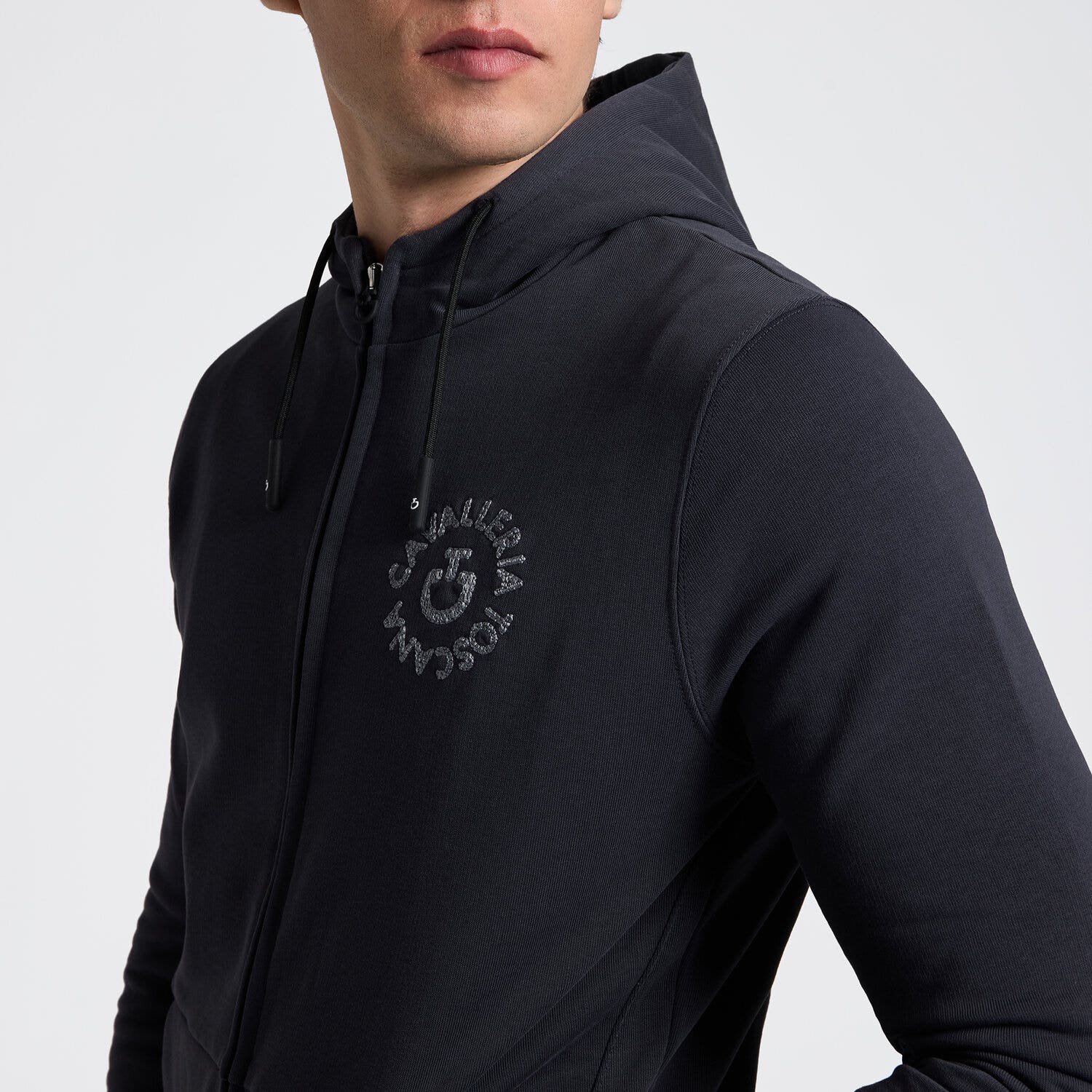 Cavalleria Toscana Men's Hoodie with Zip and Embroidered Logo | Cavalleria Toscana CHARCOAL-3