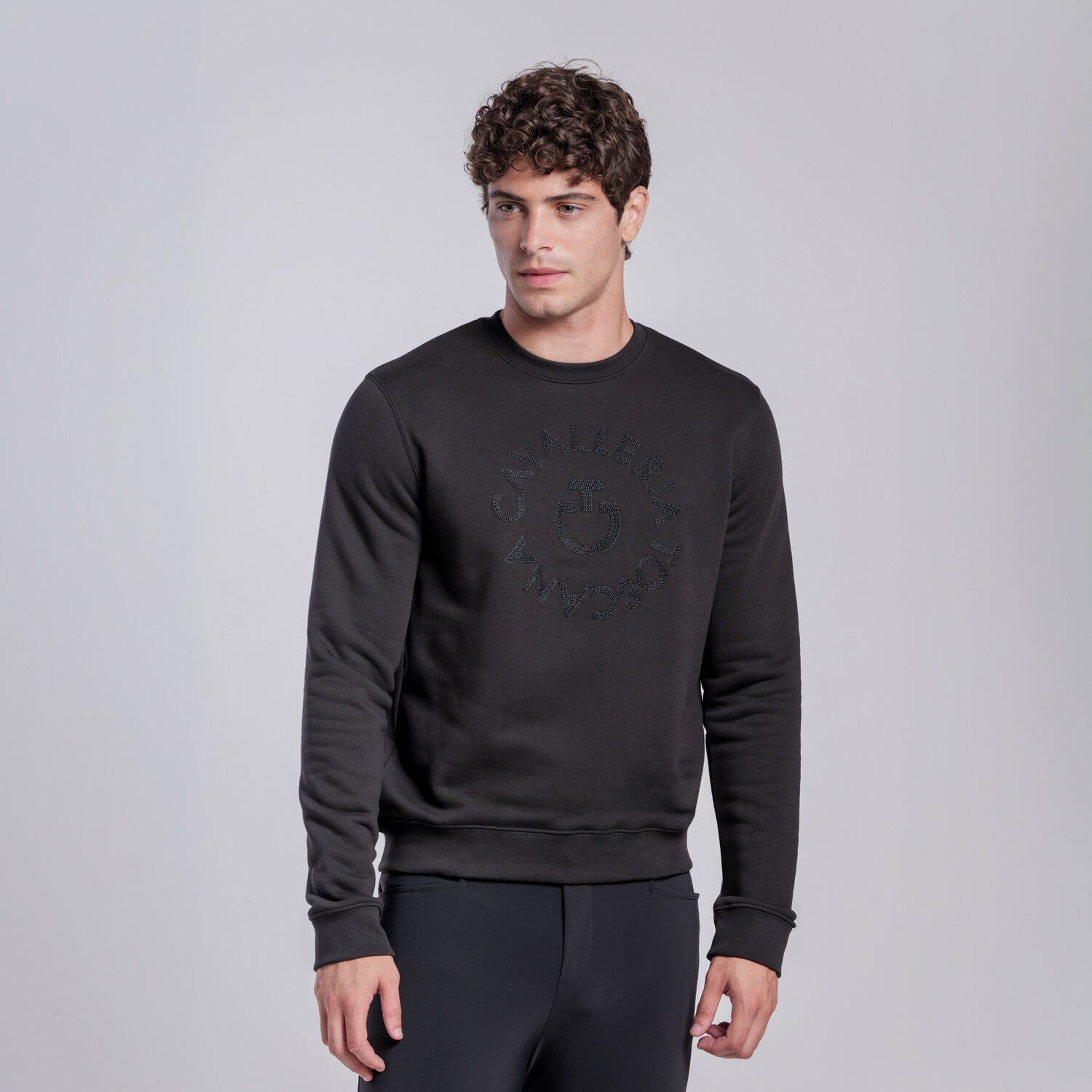 Cavalleria Toscana Men’s cotton crewneck sweatshirt BLACK-2