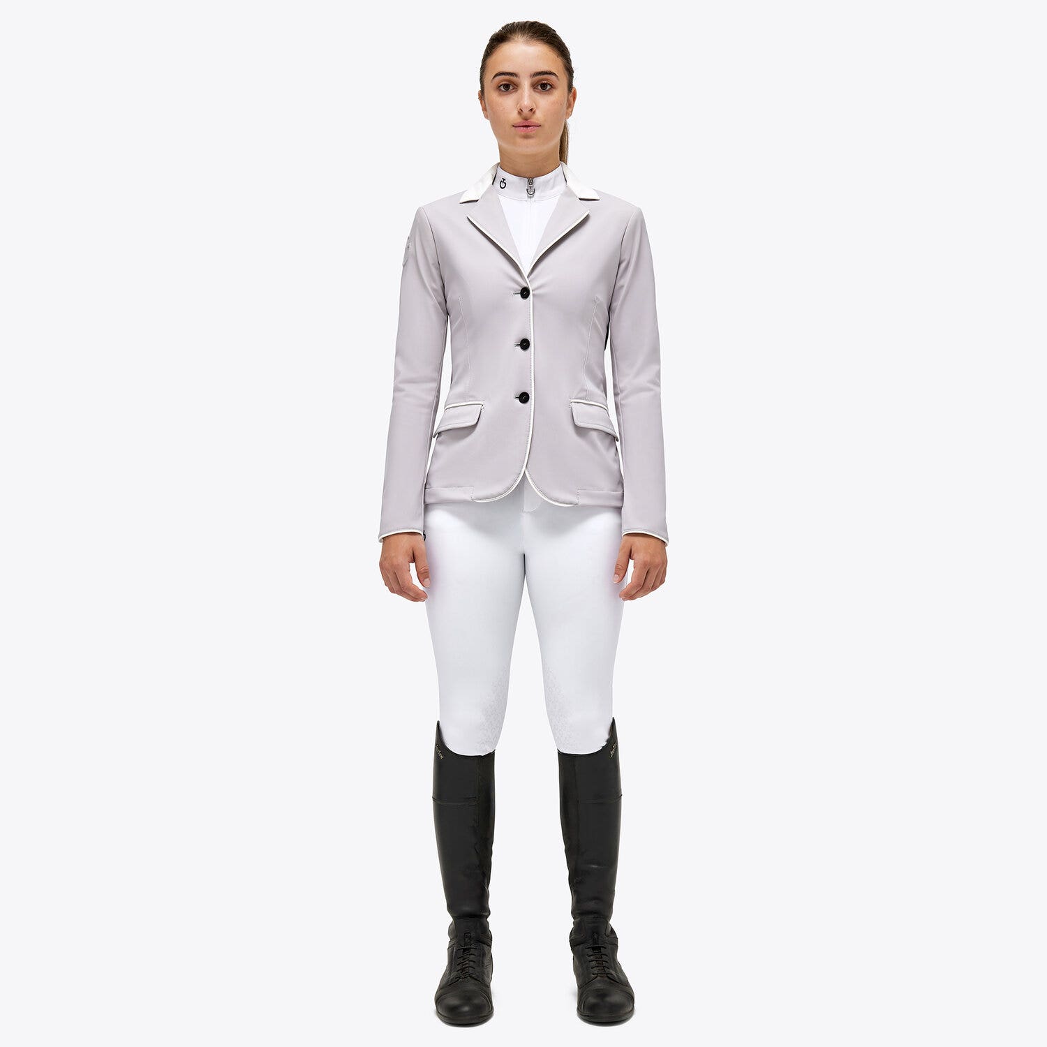 Cavalleria Toscana Girl's competition riding jacket. LIGHT GREY-1