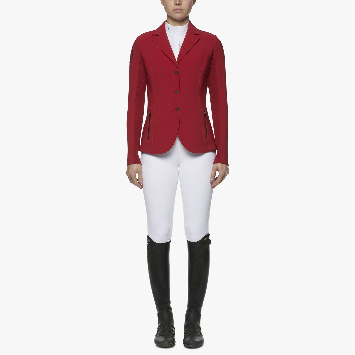 Cavalleria Toscana Women's zip riding jacket with technical knit inserts RED-1