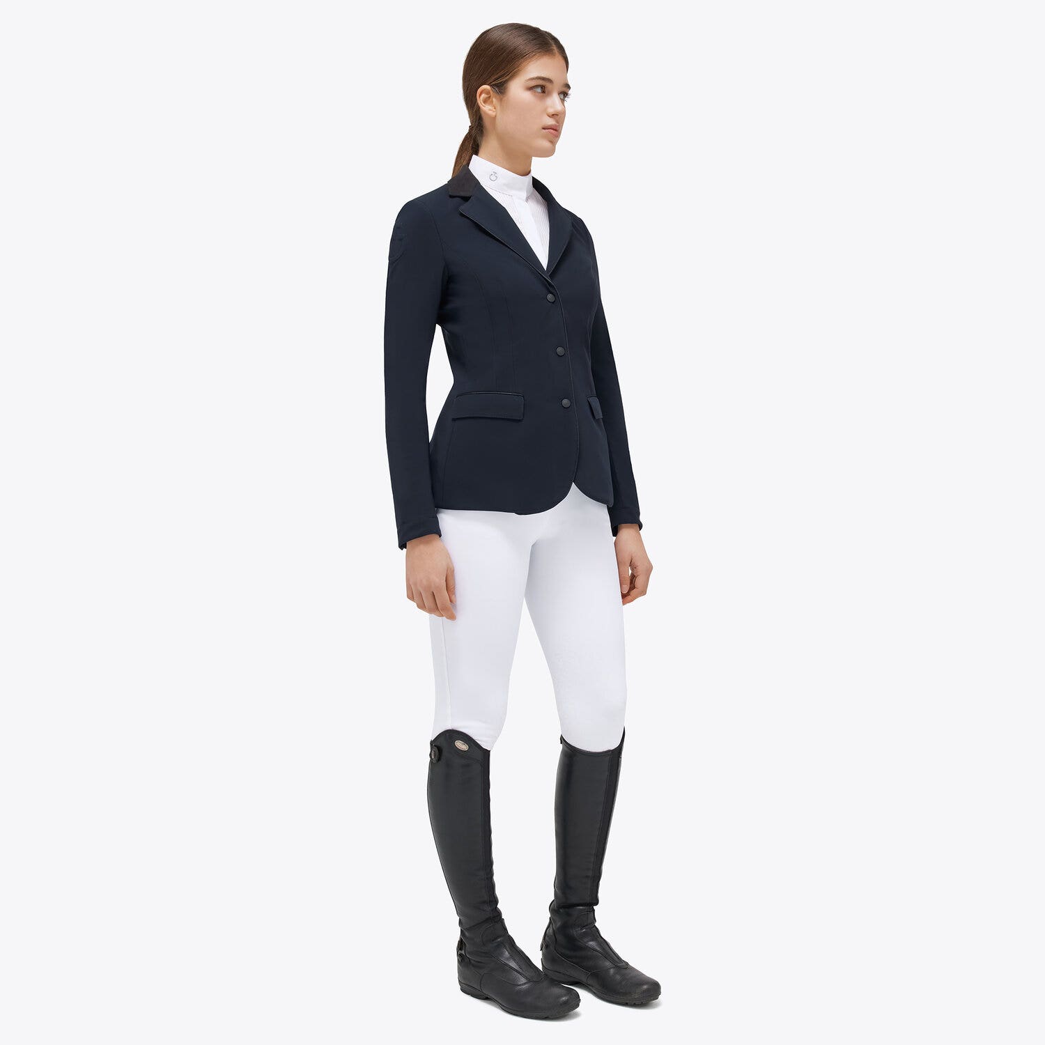 Cavalleria Toscana Women's zip riding jacket with perforated inserts. NAVY-1
