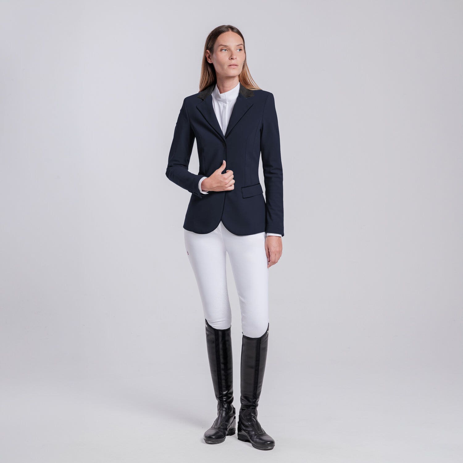 Cavalleria Toscana Women's zip riding jacket with perforated inserts. NAVY-1