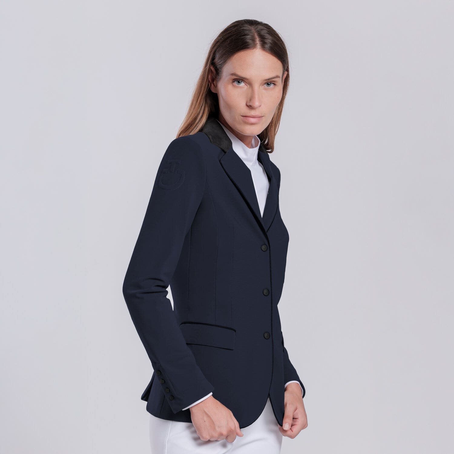 Cavalleria Toscana Women's zip riding jacket with perforated inserts. NAVY-2